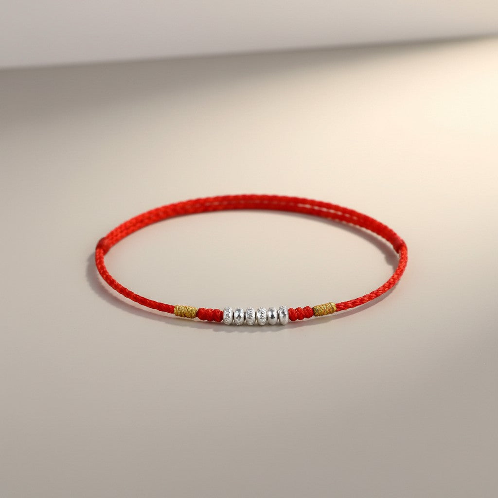 S925 Sterling Silver Minimal Beads Very Thin Woven Cord Anklet Bracelet