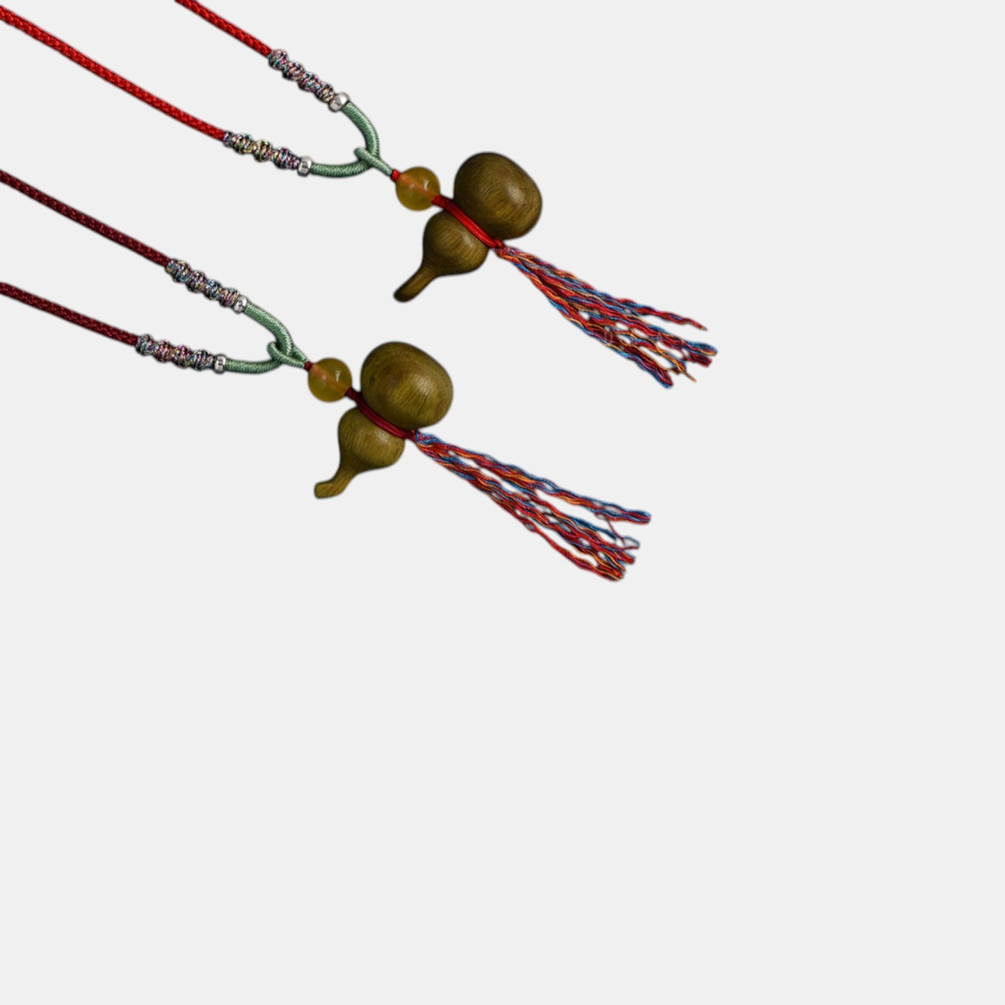 S925 Sterling Silver Charms Natural Green Sandalwood Gourd Pendant Yellow Agate Bead Cord Necklace