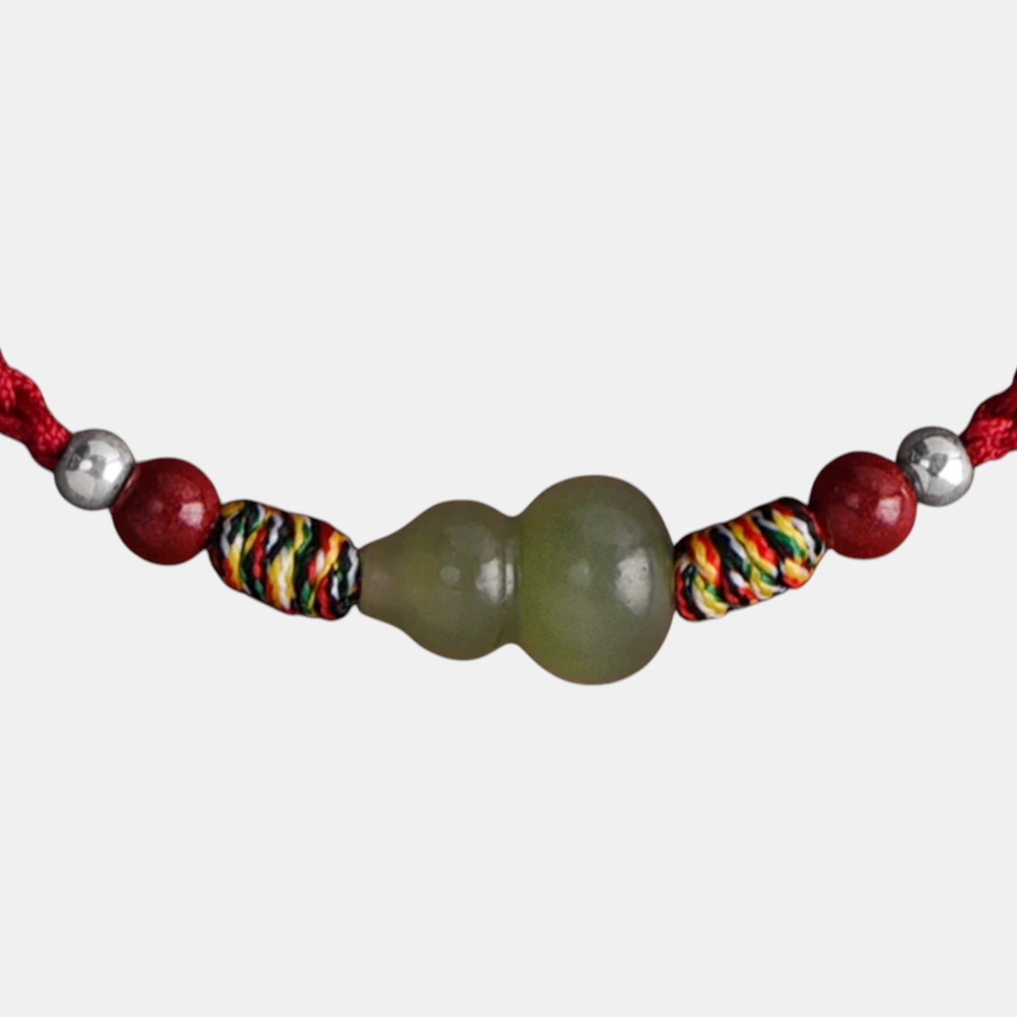 S925 Sterling Silver Natural Hetian Jade Lucky Gourd Beads Cinnabar Woven Cord Anklet Bracelet
