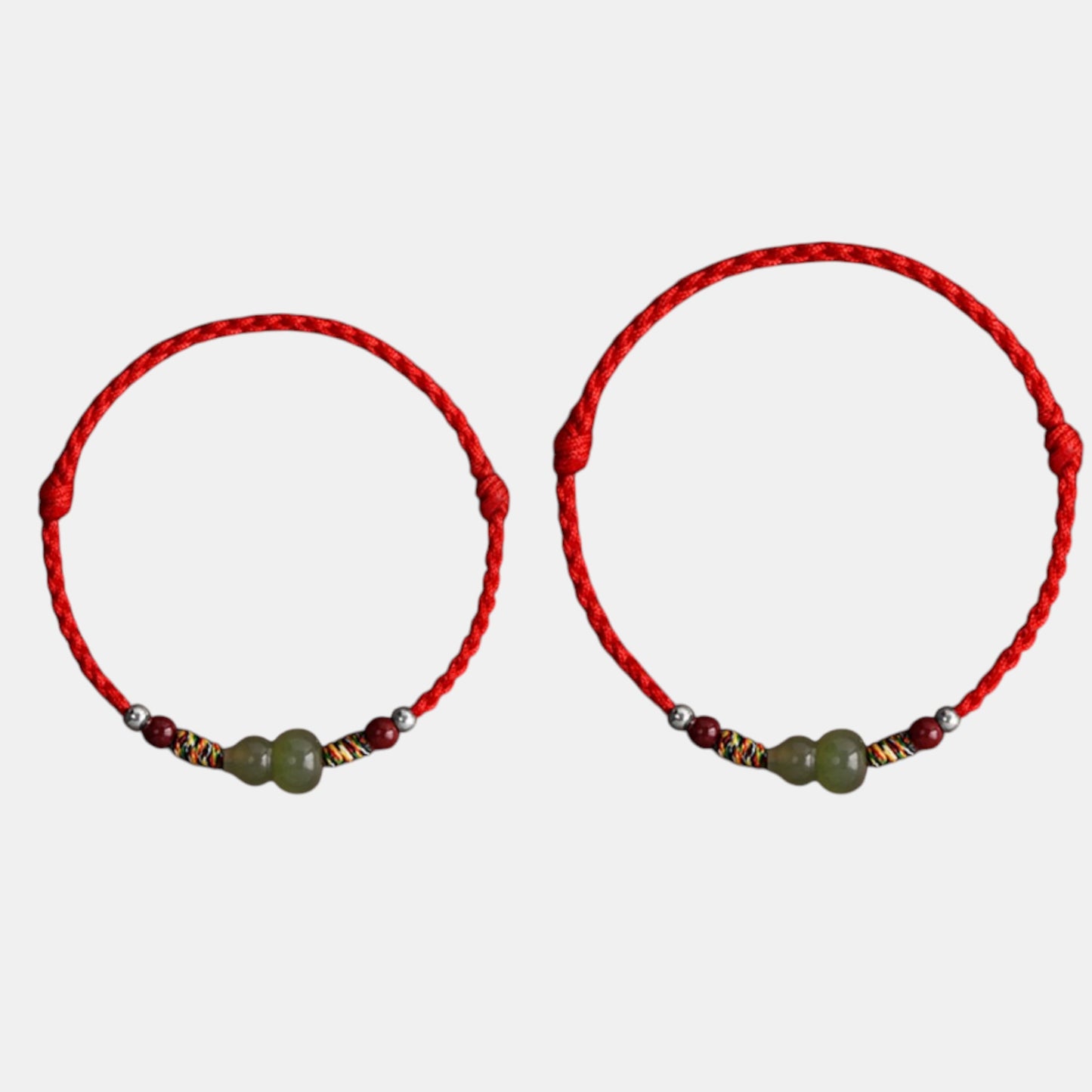 S925 Sterling Silver Natural Hetian Jade Lucky Gourd Beads Cinnabar Woven Cord Anklet Bracelet
