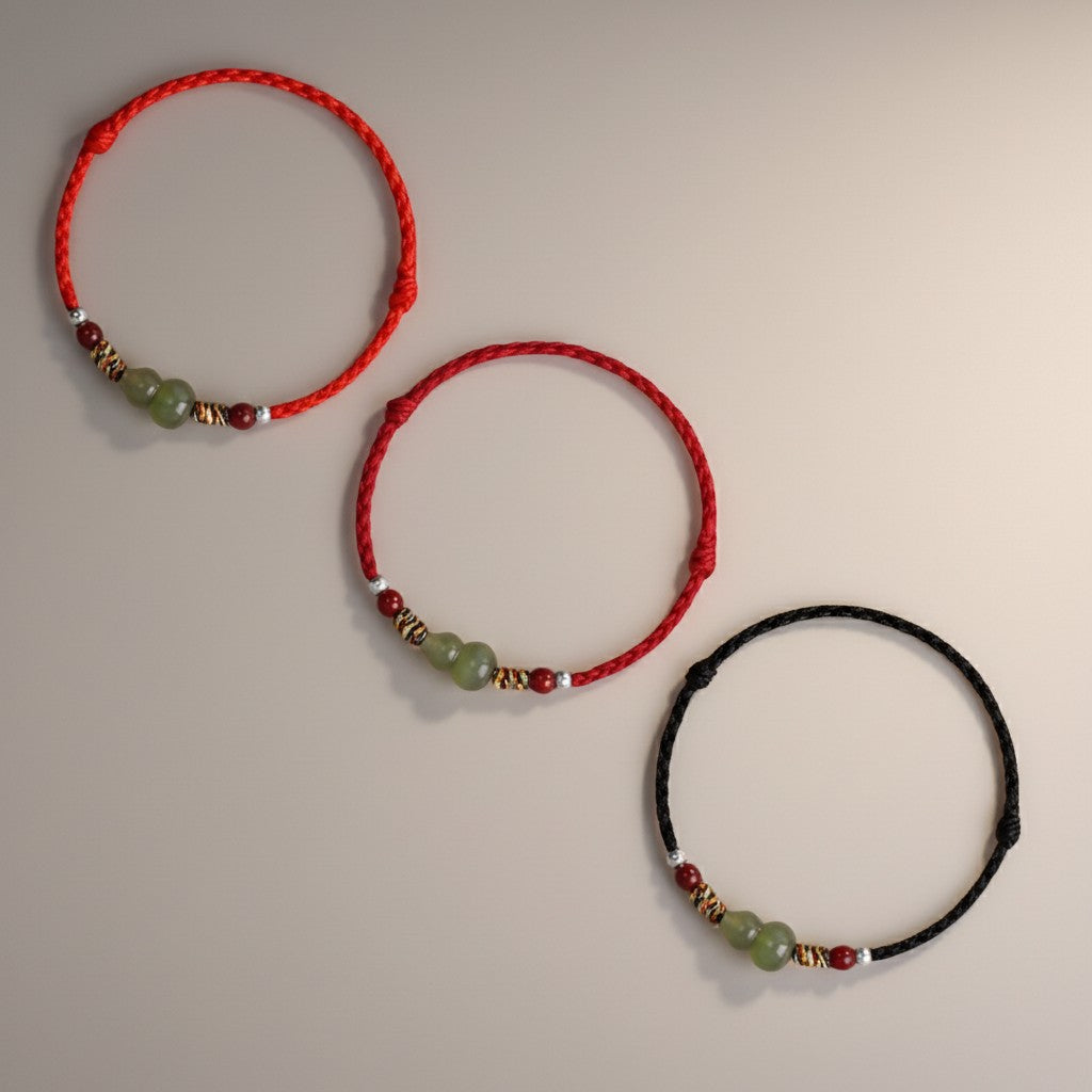 S925 Sterling Silver Natural Hetian Jade Lucky Gourd Beads Cinnabar Woven Cord Anklet Bracelet