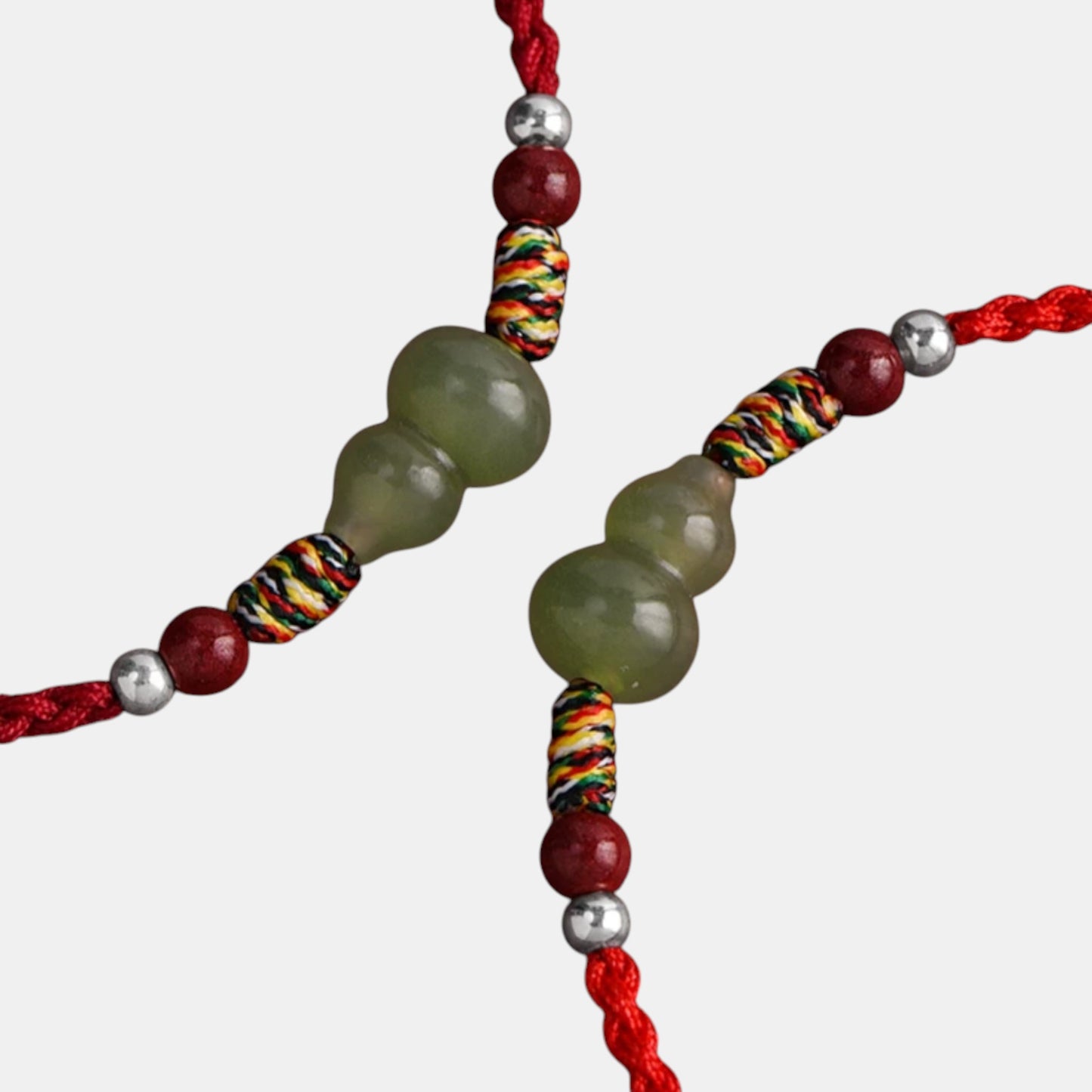 S925 Sterling Silver Natural Hetian Jade Lucky Gourd Beads Cinnabar Woven Cord Anklet Bracelet