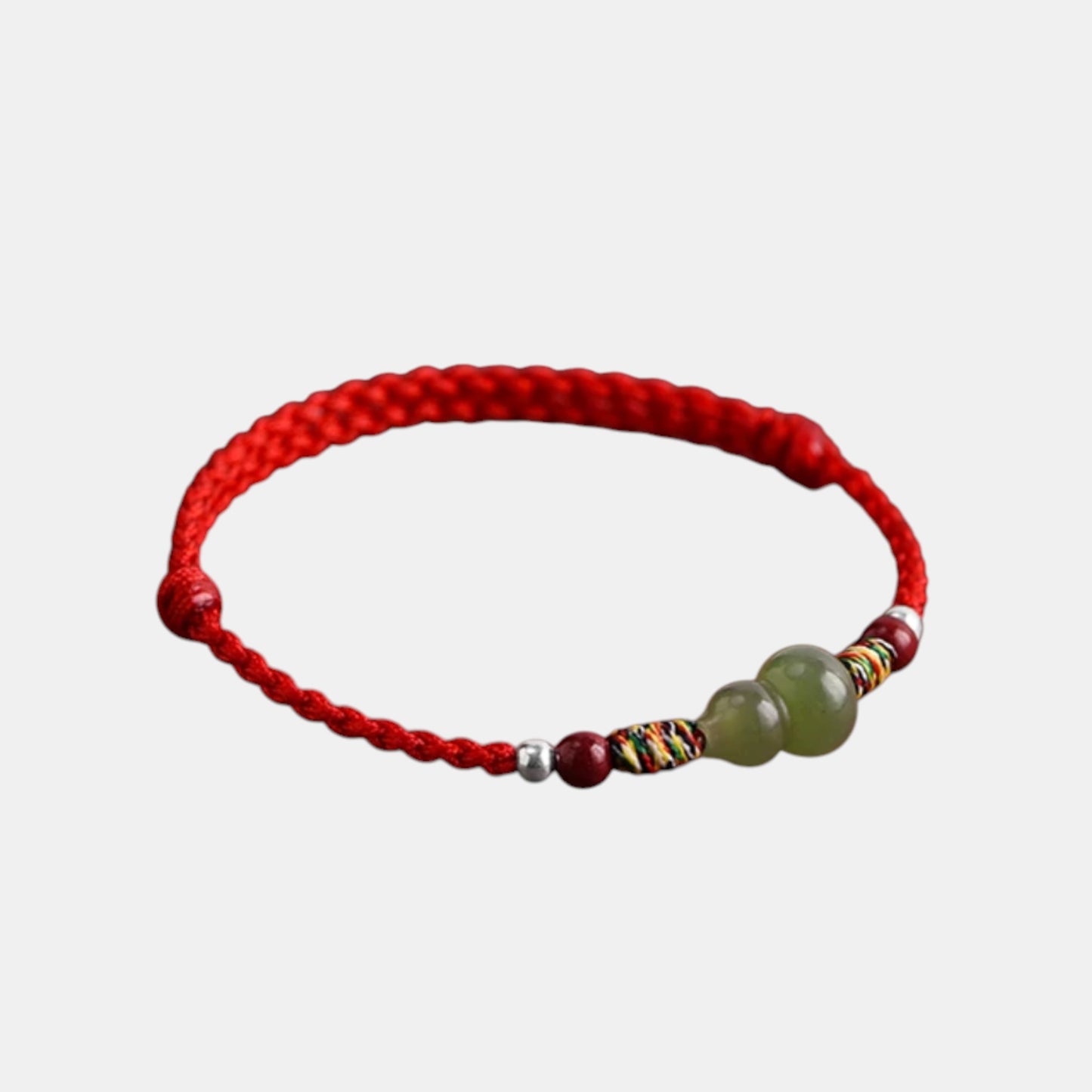 S925 Sterling Silver Natural Hetian Jade Lucky Gourd Beads Cinnabar Woven Cord Anklet Bracelet