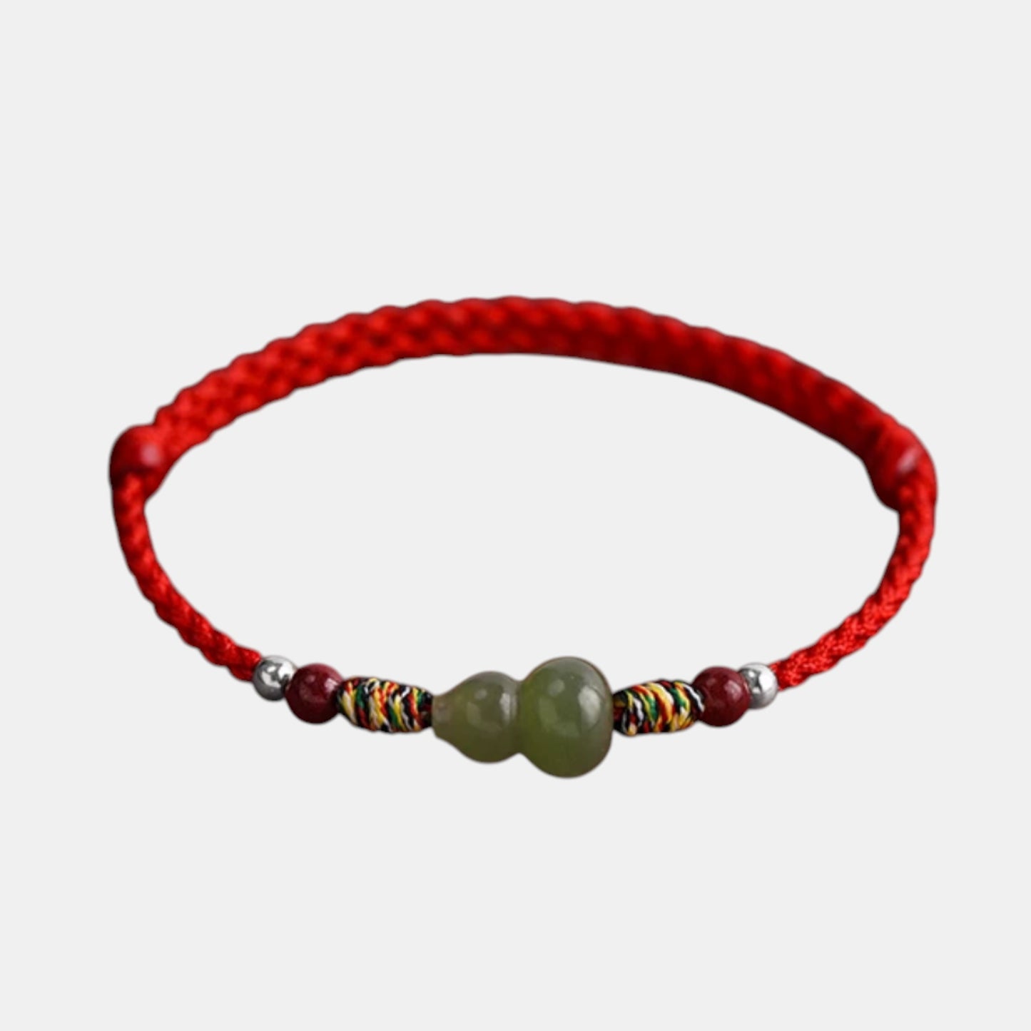 S925 Sterling Silver Natural Hetian Jade Lucky Gourd Beads Cinnabar Woven Cord Anklet Bracelet