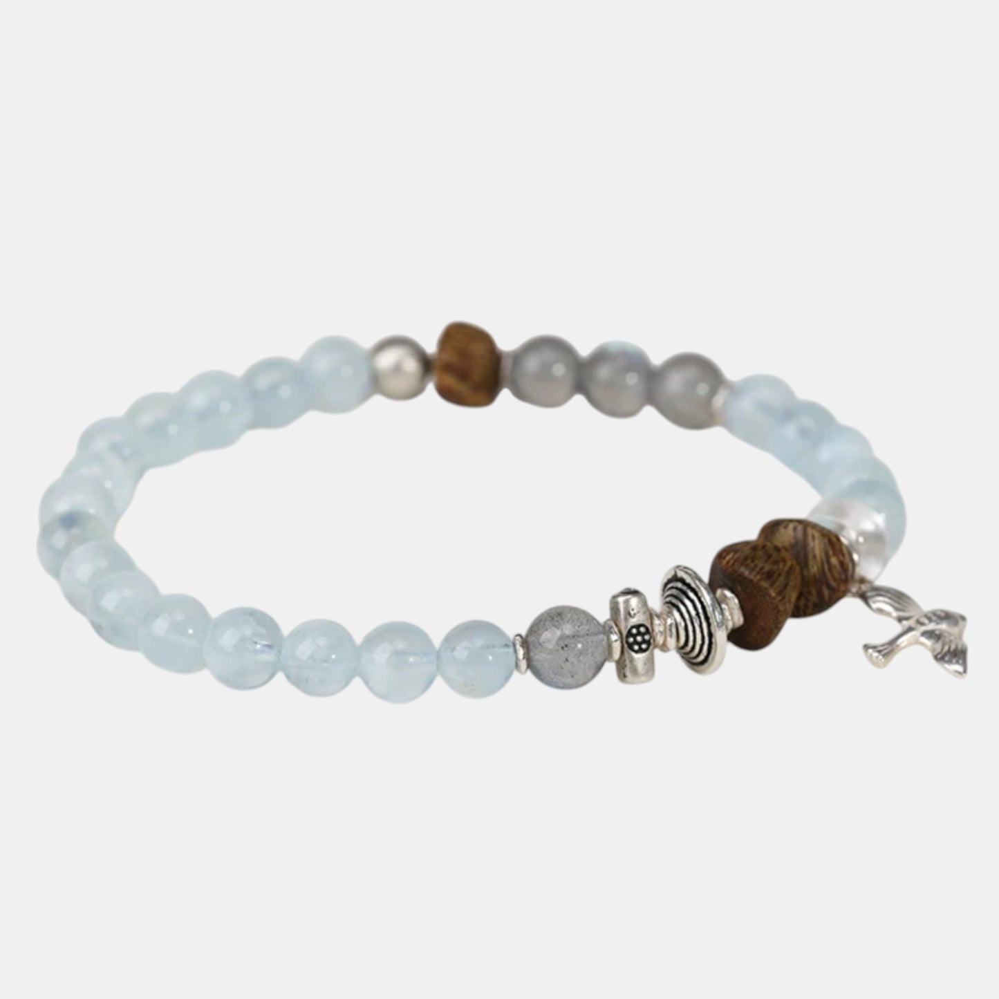 s925 Sterling Silver Moonstone Charm Beads Natural Aquamarine & Agarwood Bracelet