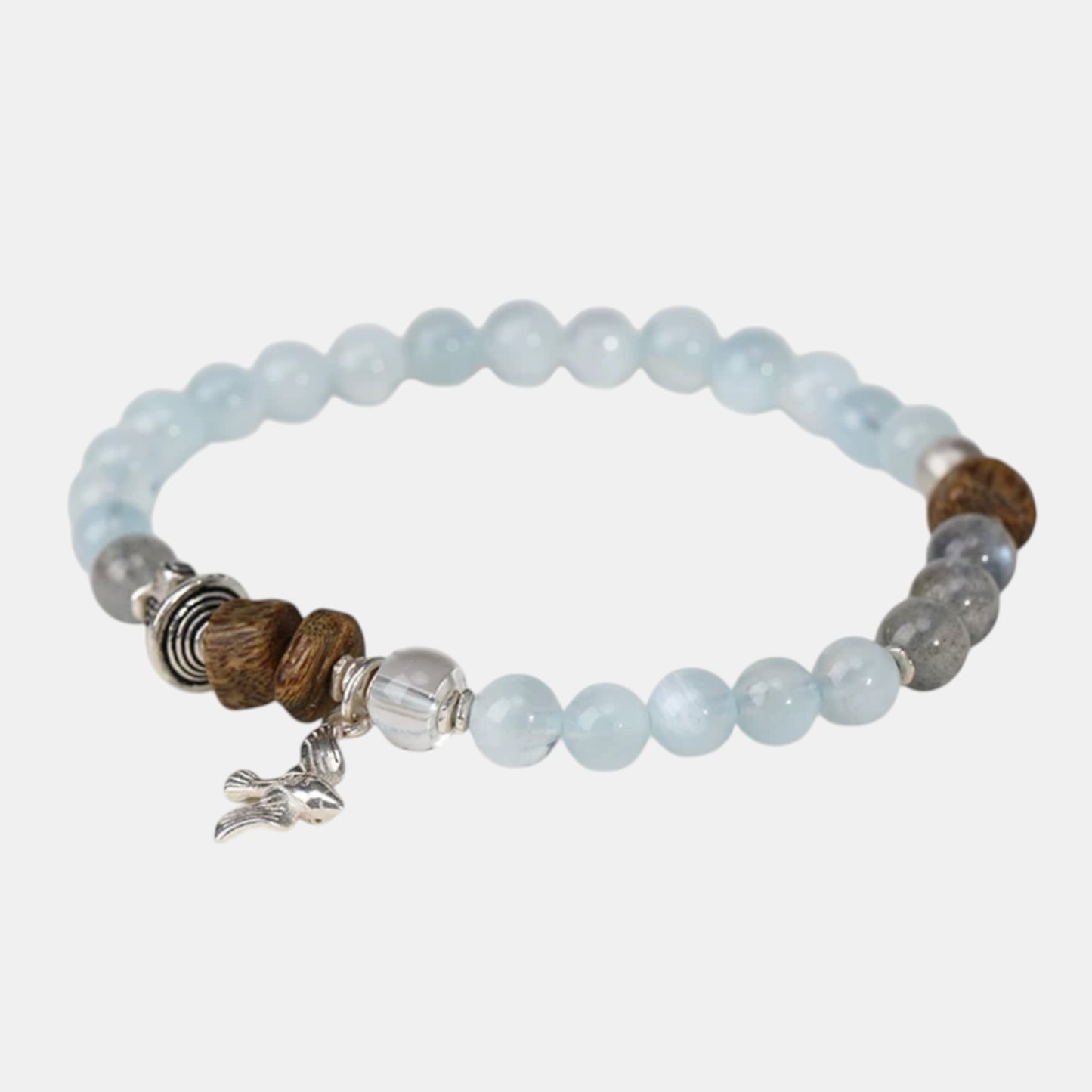 s925 Sterling Silver Moonstone Charm Beads Natural Aquamarine & Agarwood Bracelet