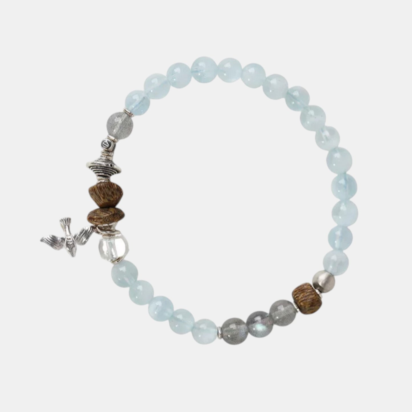 s925 Sterling Silver Moonstone Charm Beads Natural Aquamarine & Agarwood Bracelet