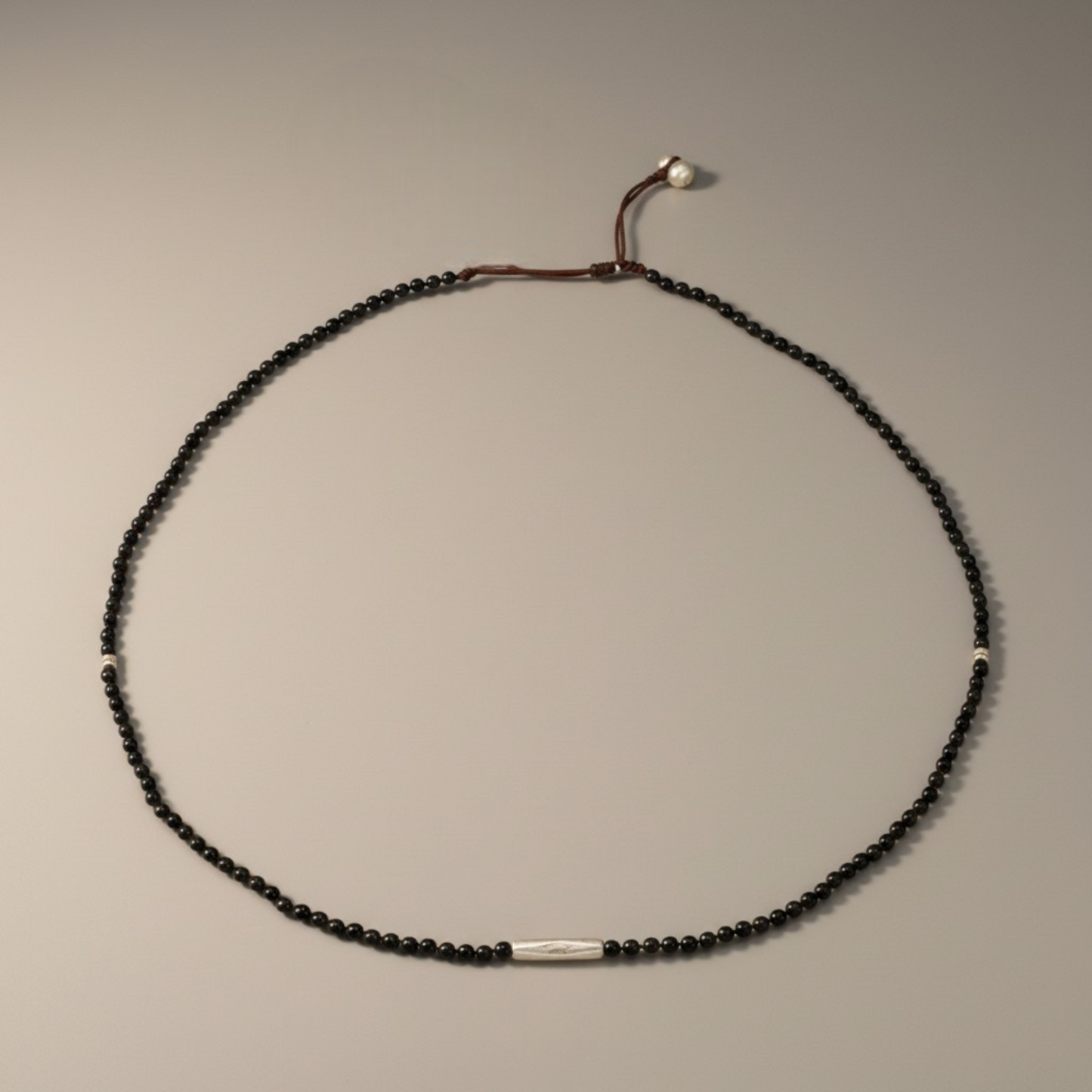999 Fine Sterling Silver Charms Gourd Minimalist Black Agate Beads Necklace