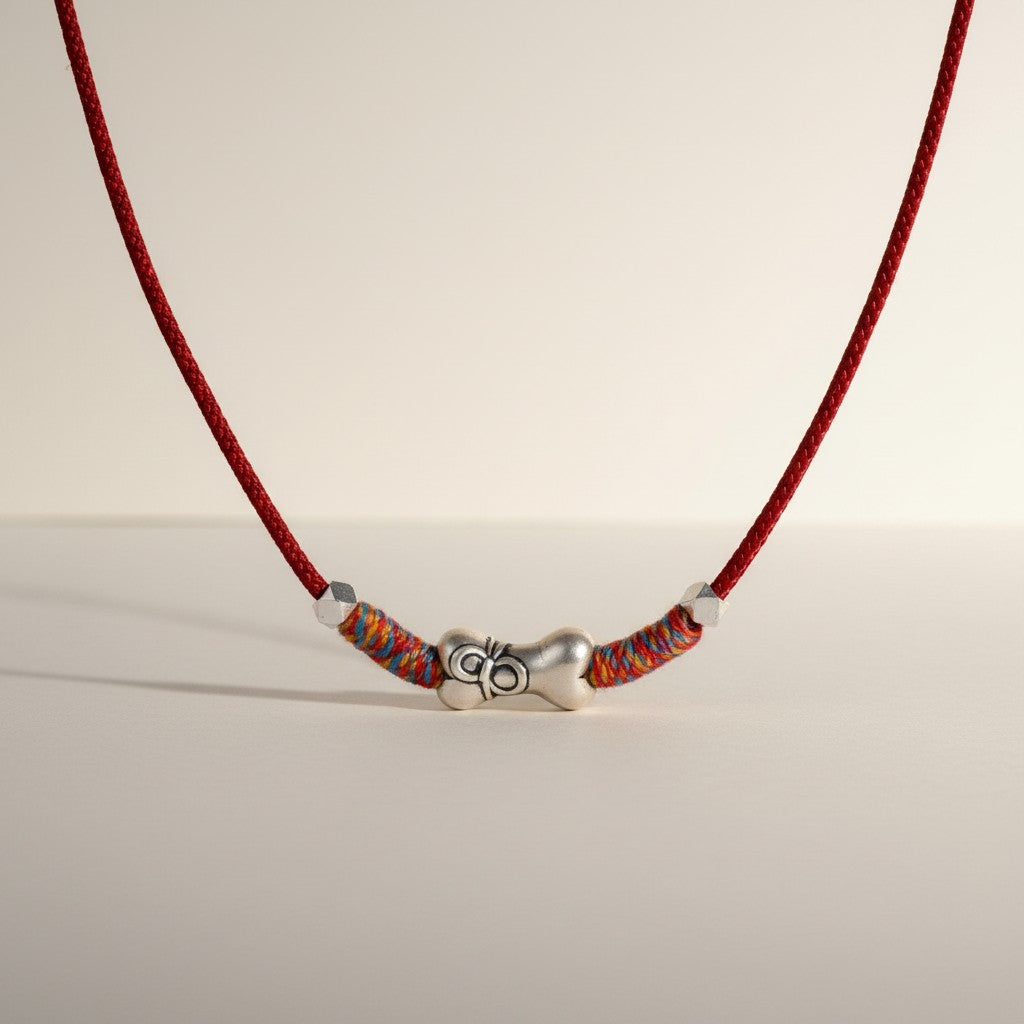 999 Fine Silver Bone Charm Joyful Bond Owner & Pet Matching Thread Necklace Set