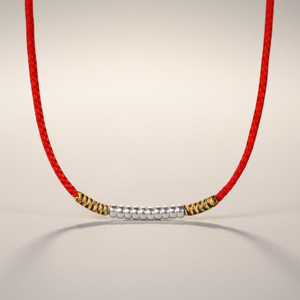 s925 Sterling Silver Minimal Charm Owner & Pet Matching Thread Cord Collar Necklace Set