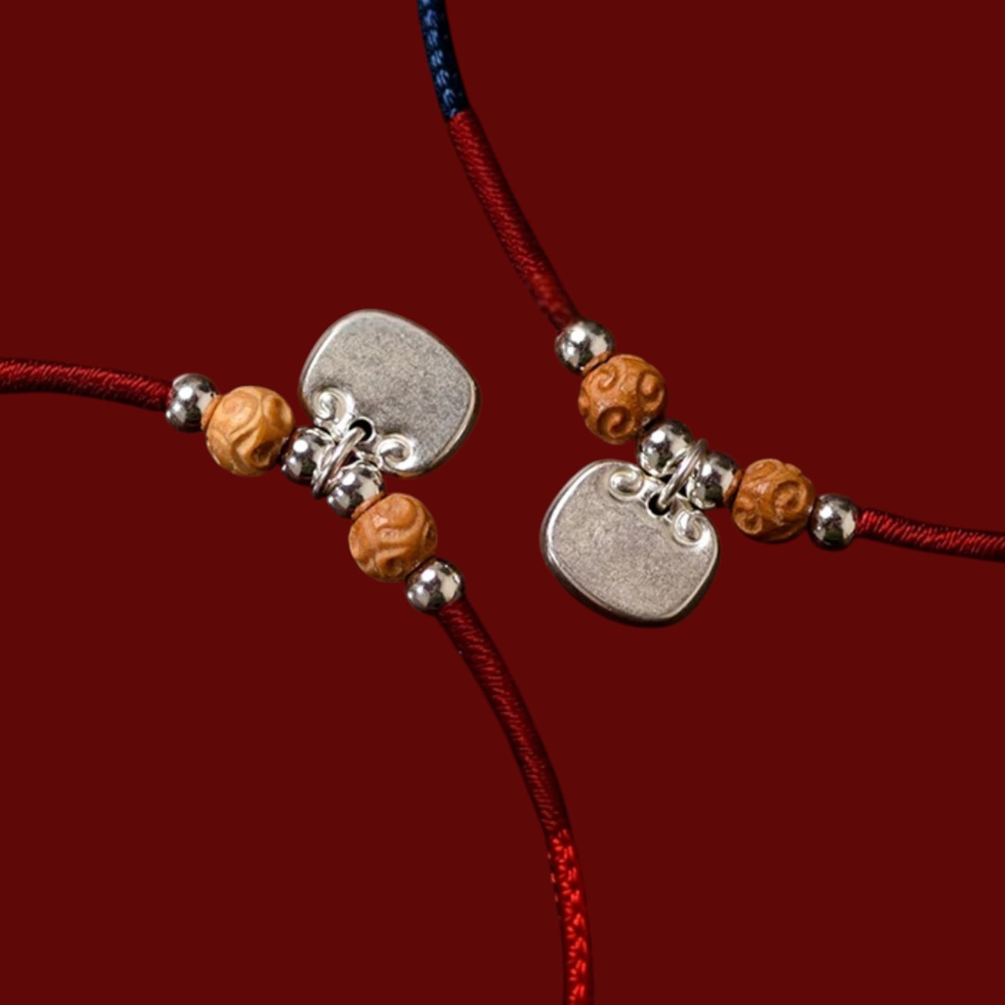 s999 s925 Solid Sterling Silver Minimal Ruyi Lock Charm Owner & Pet Matching Thread Cord Collar Necklace