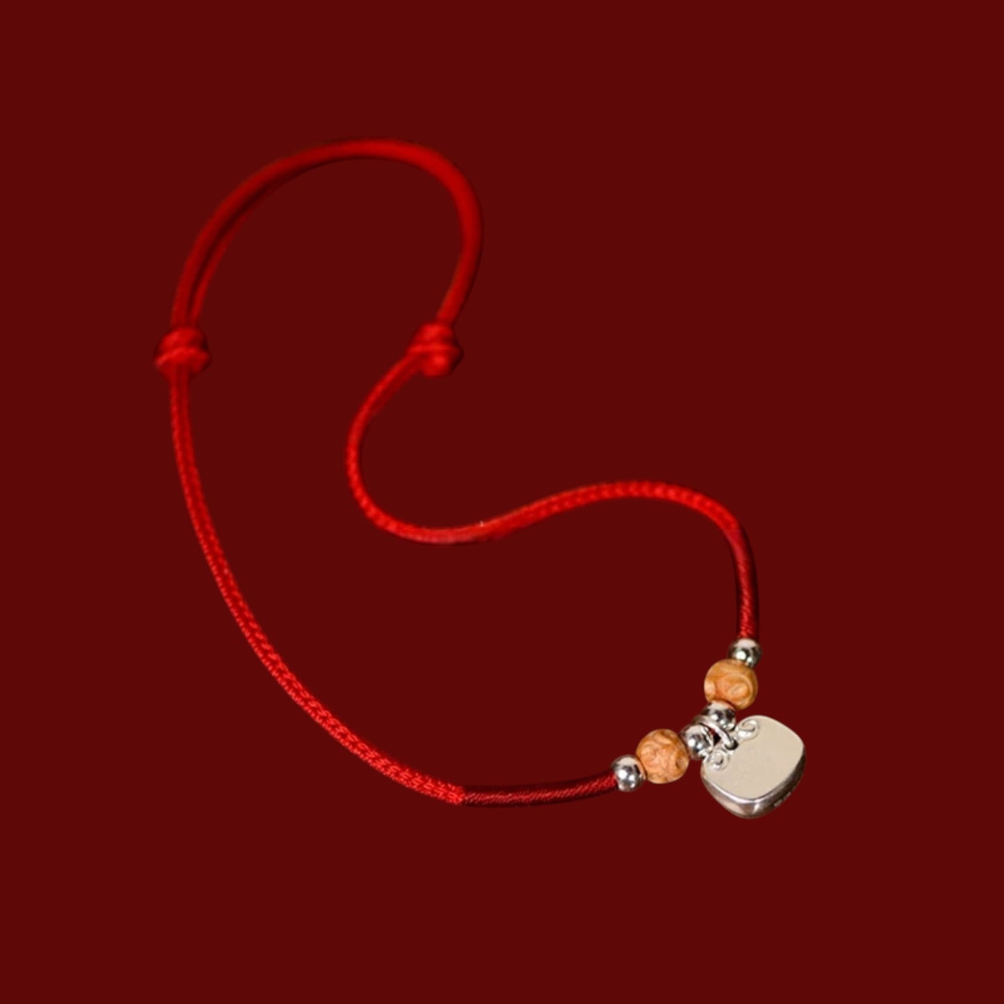 s999 s925 Solid Sterling Silver Minimal Ruyi Lock Charm Owner & Pet Matching Thread Cord Collar Necklace