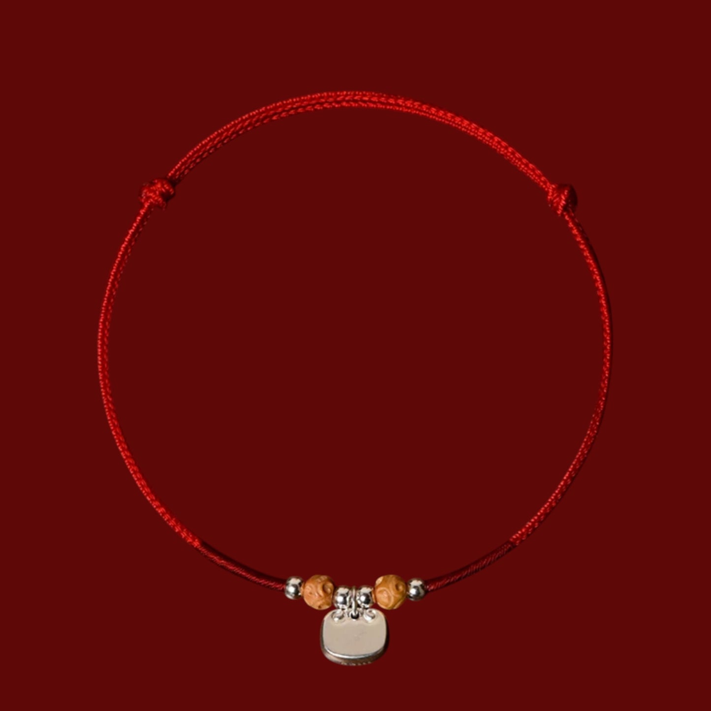 s999 s925 Solid Sterling Silver Minimal Ruyi Lock Charm Owner & Pet Matching Thread Cord Collar Necklace