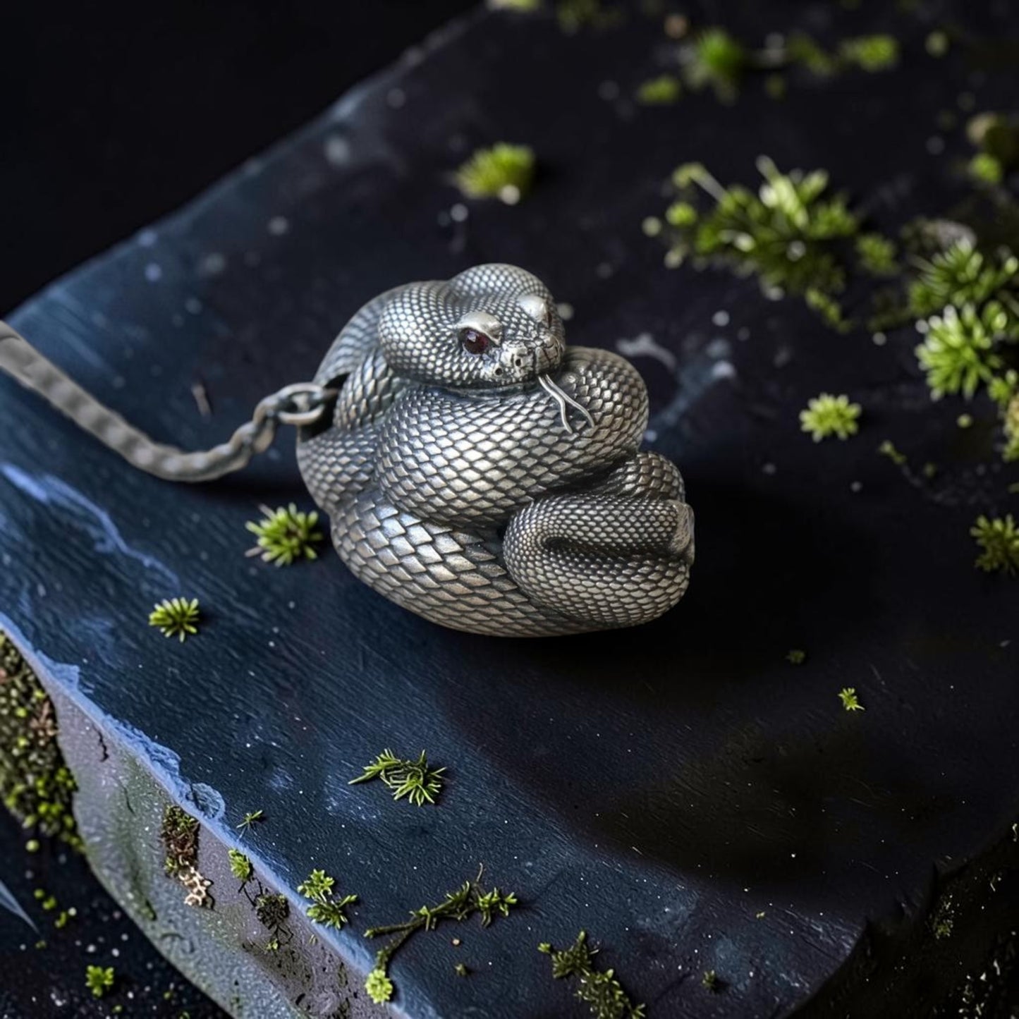 s925 Sterling Silver Detailed Rattlesnake Snake Pendant