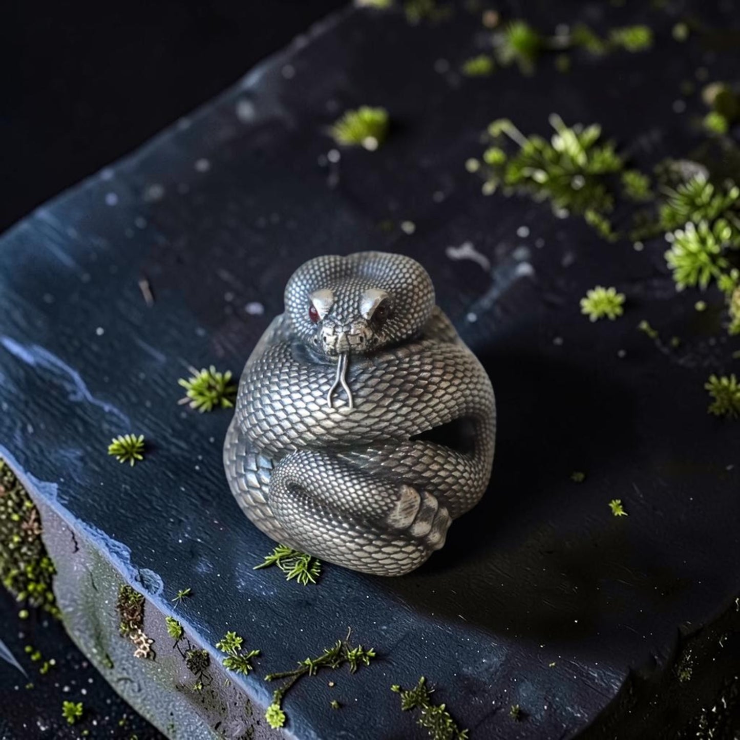 s925 Sterling Silver Detailed Rattlesnake Snake Pendant