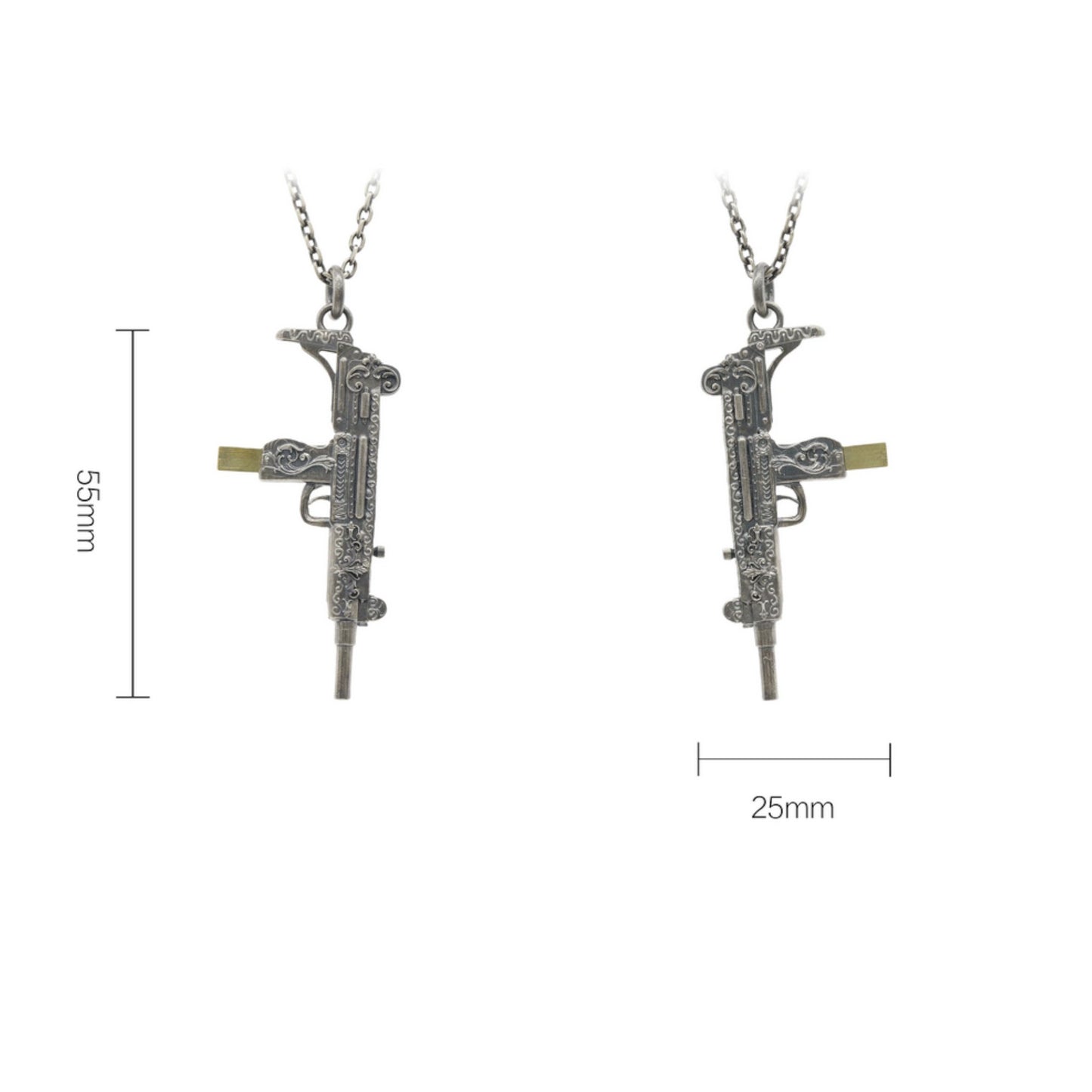 s925 Sterling Silver Vintage Submachine Gun Retro Colt Revolver Pistol Pendant Necklace
