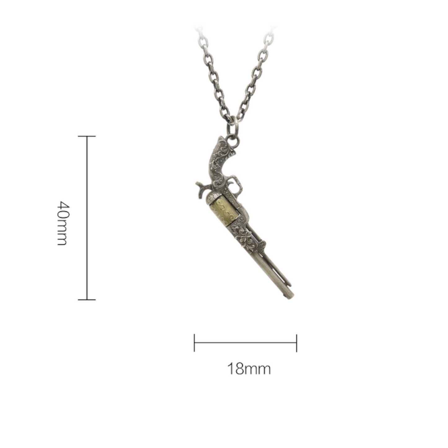 s925 Sterling Silver Vintage Submachine Gun Retro Colt Revolver Pistol Pendant Necklace