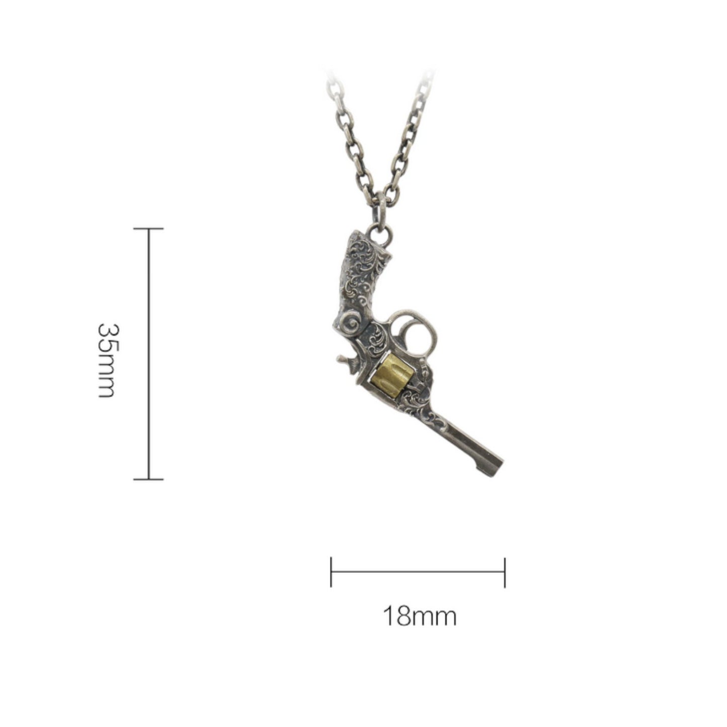 s925 Sterling Silver Vintage Submachine Gun Retro Colt Revolver Pistol Pendant Necklace
