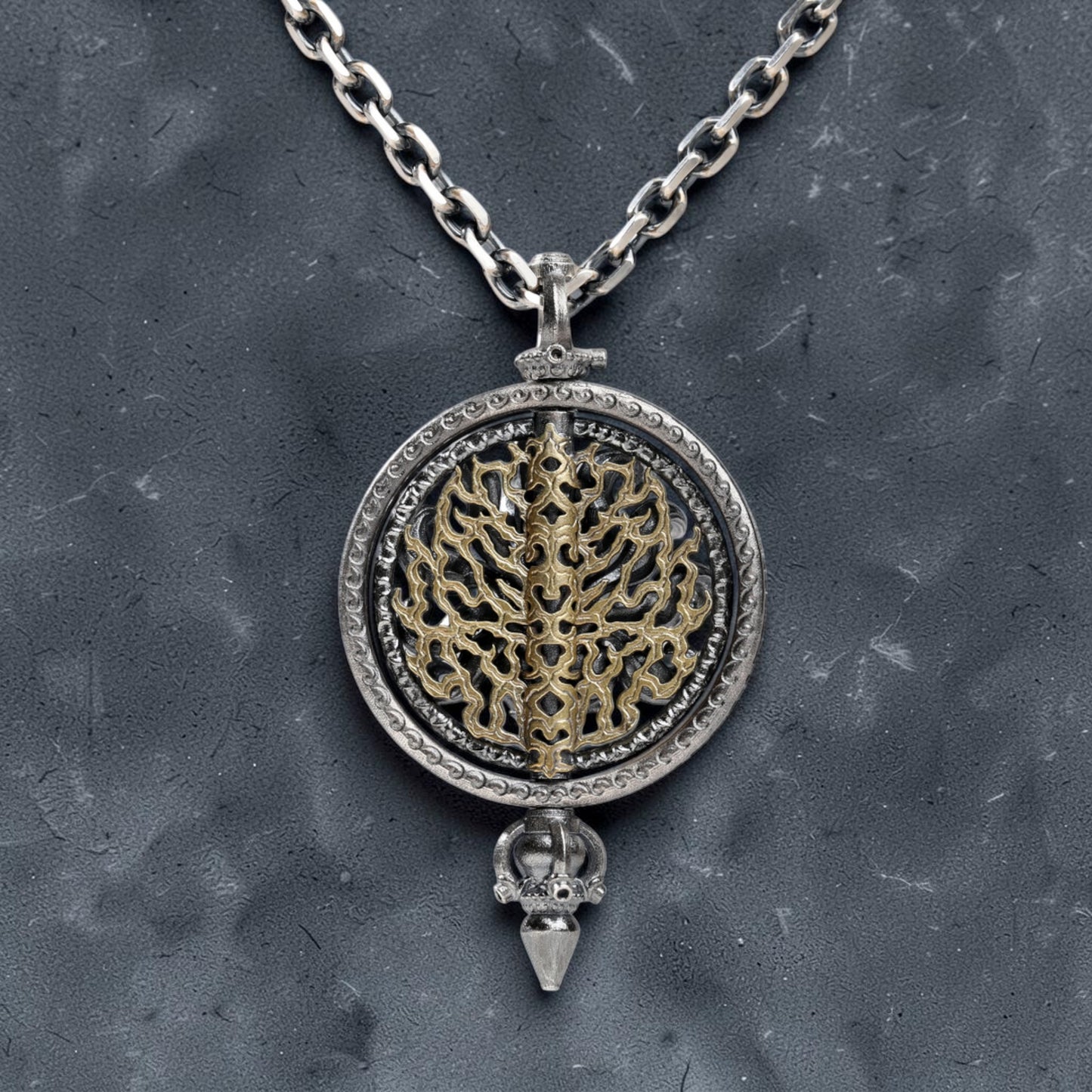 s925 Sterling Silver Vintage Nine-Tailed Fox Spirit Mystic Round Pendant Necklace