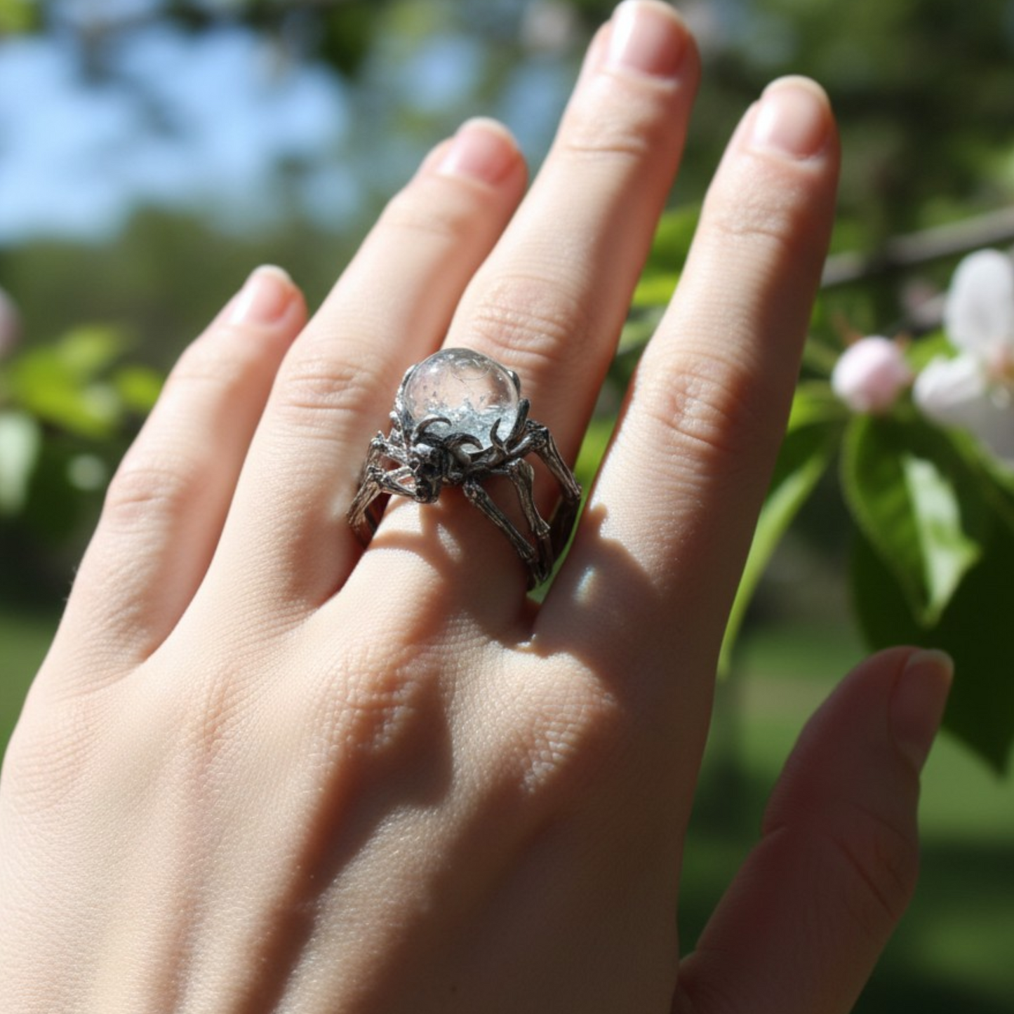 s925 Sterling Silver Vintage Spider Skull Goth Dark Style Open Band Ring