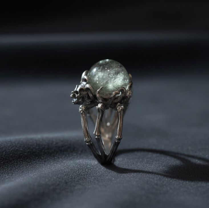 s925 Sterling Silver Vintage Spider Skull Goth Dark Style Open Band Ring