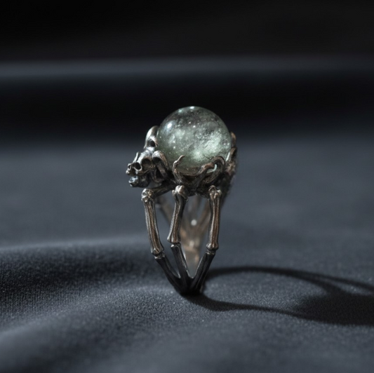 s925 Sterling Silver Vintage Spider Skull Goth Dark Style Open Band Ring