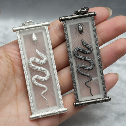 s925 Sterling Silver White Crystal Snake Pendant Dark Fantasy Translucent Backdrop