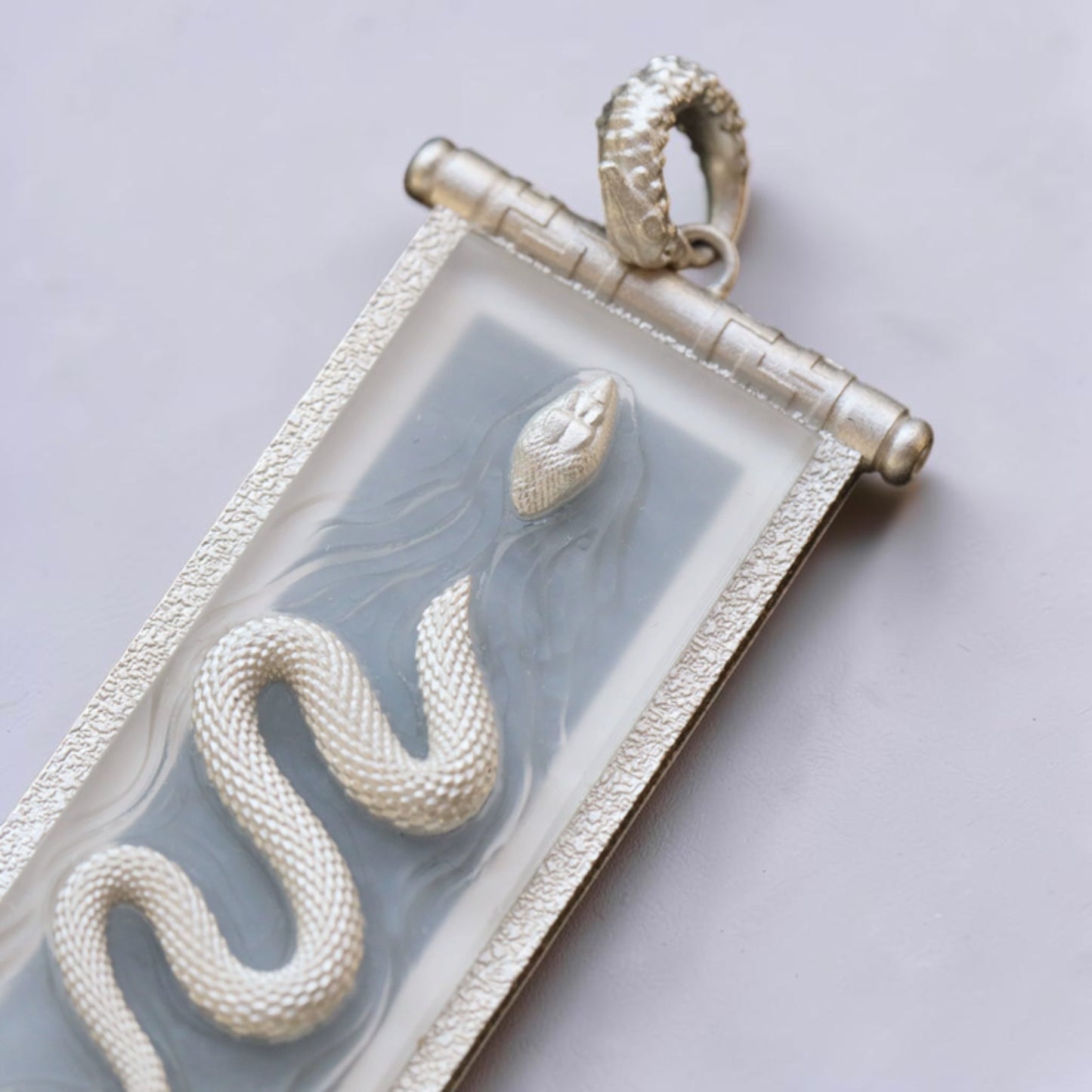 s925 Sterling Silver White Crystal Snake Pendant Dark Fantasy Translucent Backdrop