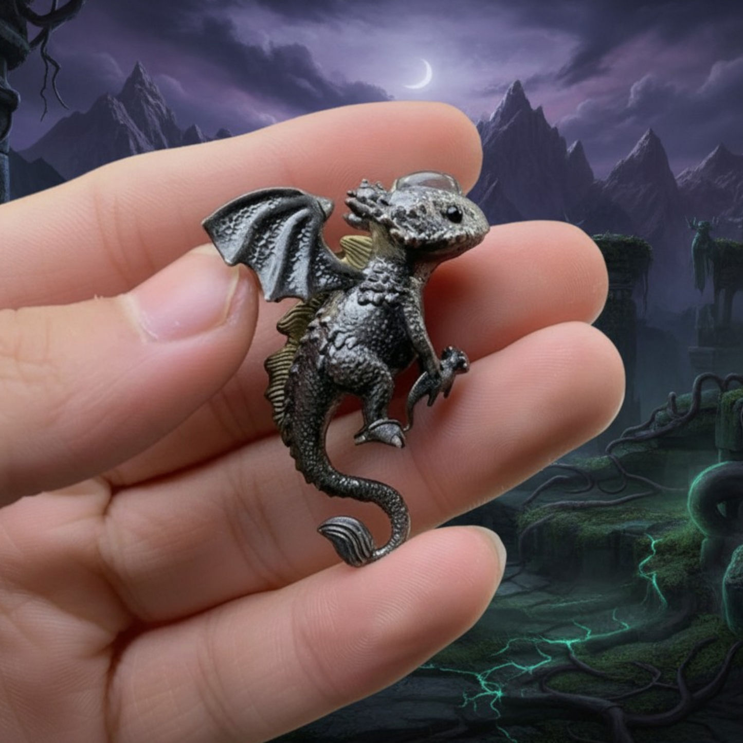s925 Sterling Silver Crystal Dark Fantasy Flying Dragon Pendant