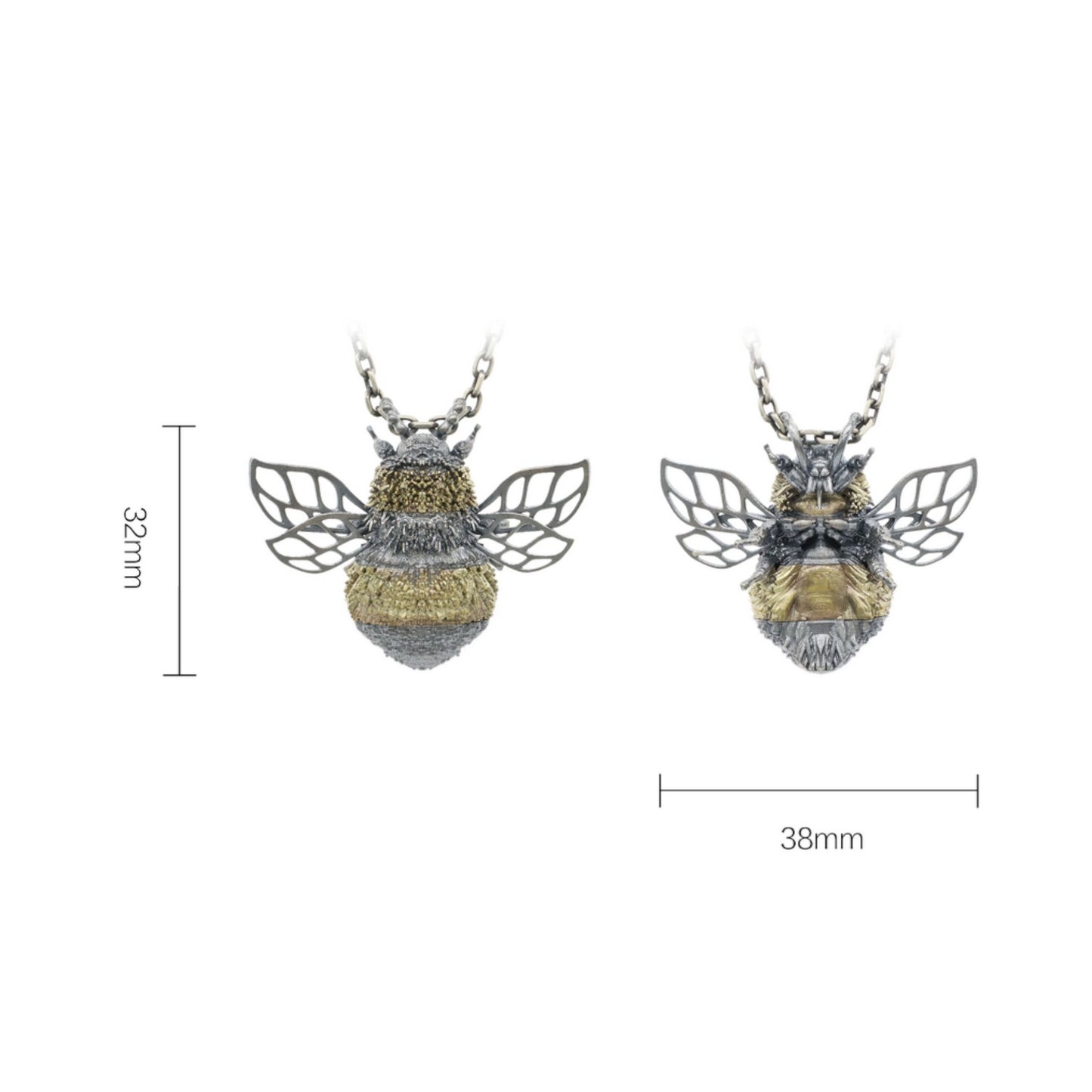 s925 Sterling Silver High Quality Detailed Honeybee Bumblebee Bee Pendant