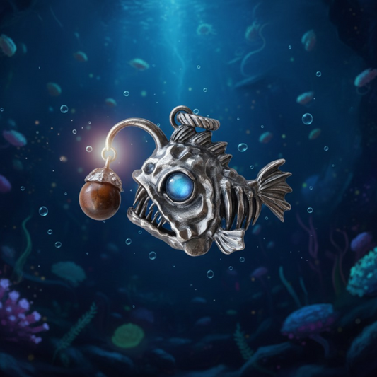s925 Sterling Silver Anglerfish Fish Pendant Labradorite Opal Necklace