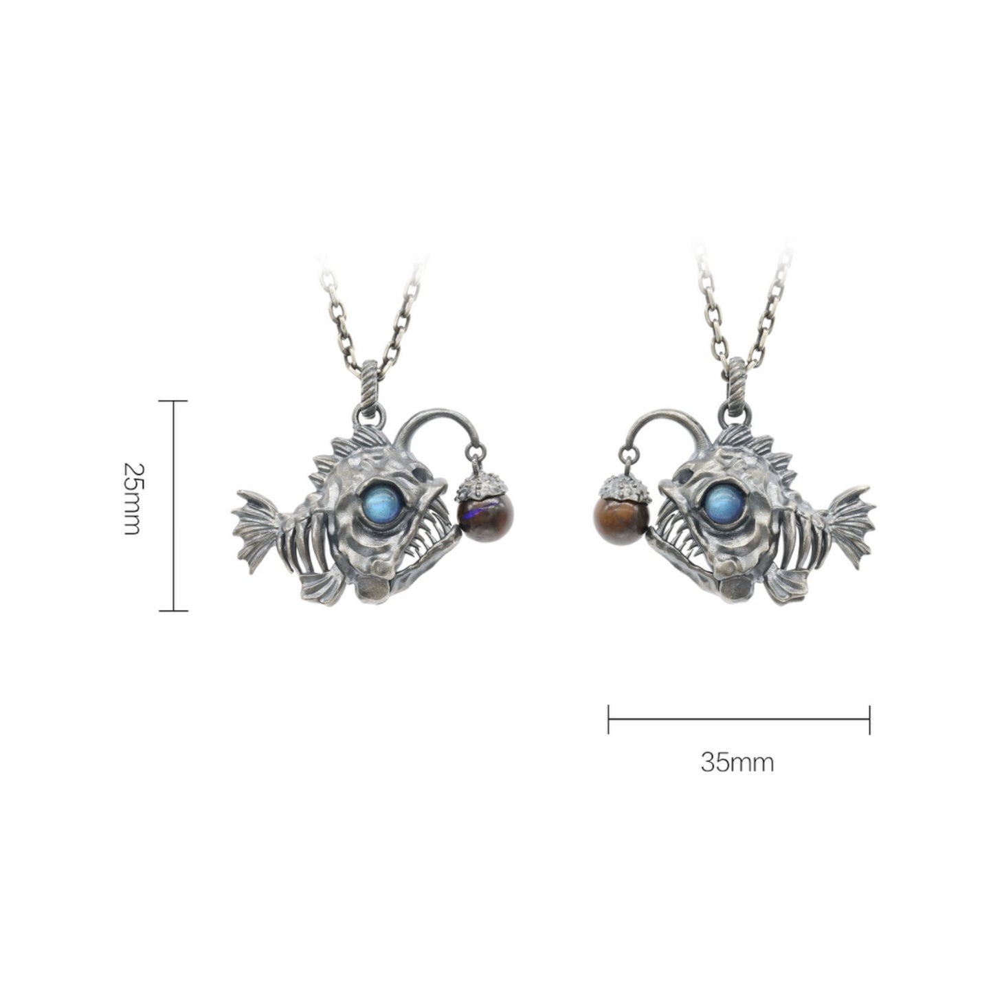 s925 Sterling Silver Anglerfish Fish Pendant Labradorite Opal Necklace