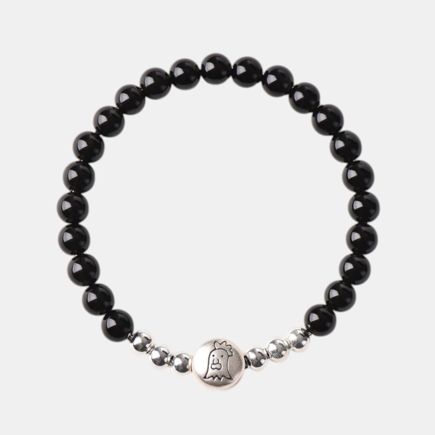 999 Fine Sterling Silver Natural Obsidian Beaded Chinese Zodiac Sheep Charm Braided Bracelet