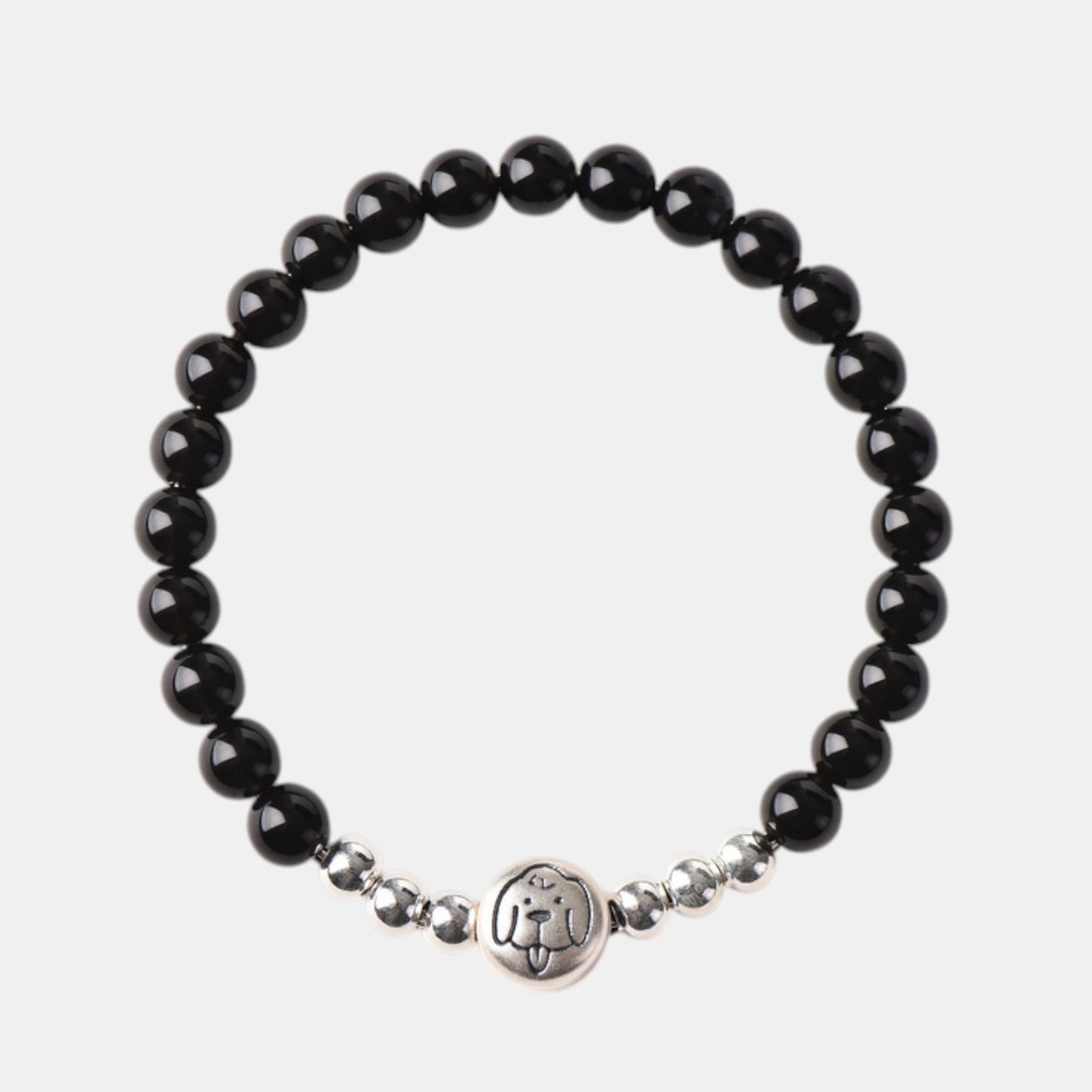 999 Fine Sterling Silver Natural Obsidian Beaded Chinese Zodiac Sheep Charm Braided Bracelet