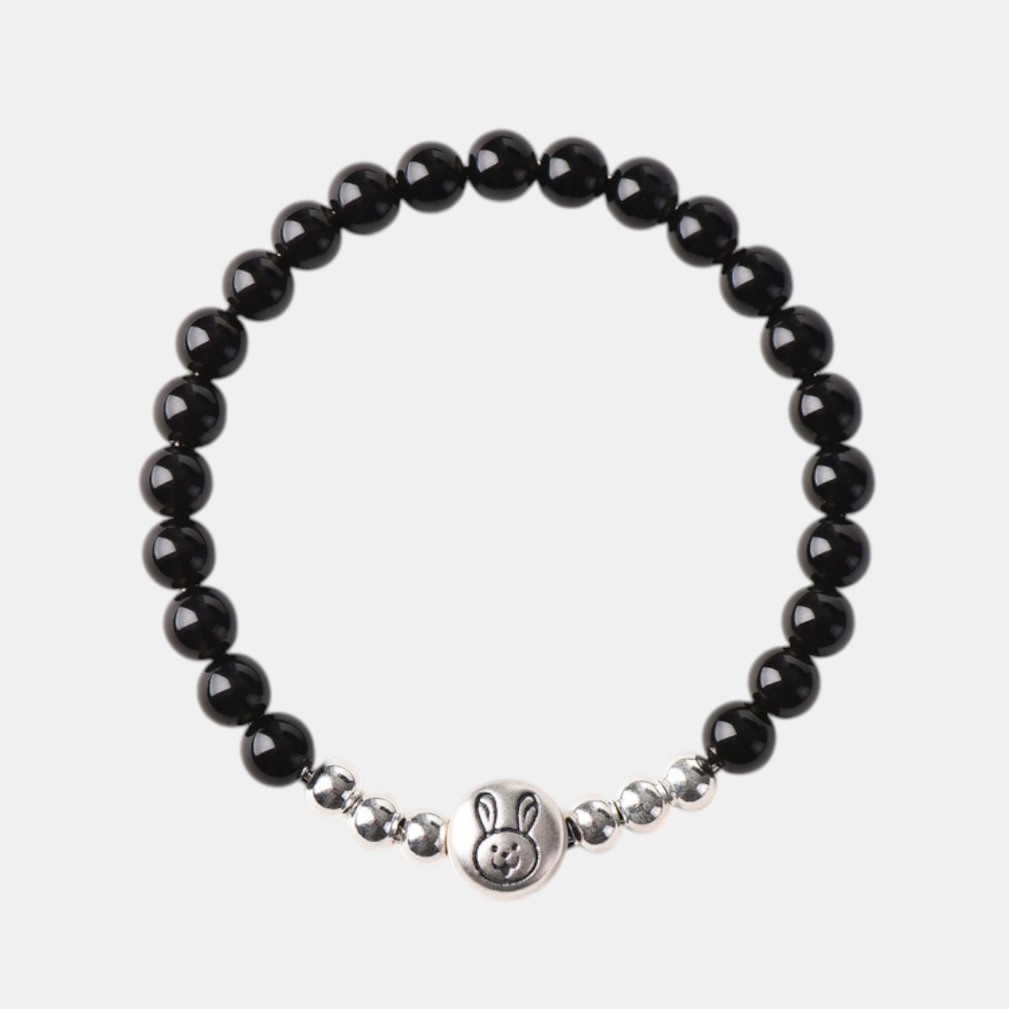 999 Fine Sterling Silver Natural Obsidian Beaded Chinese Zodiac Sheep Charm Braided Bracelet