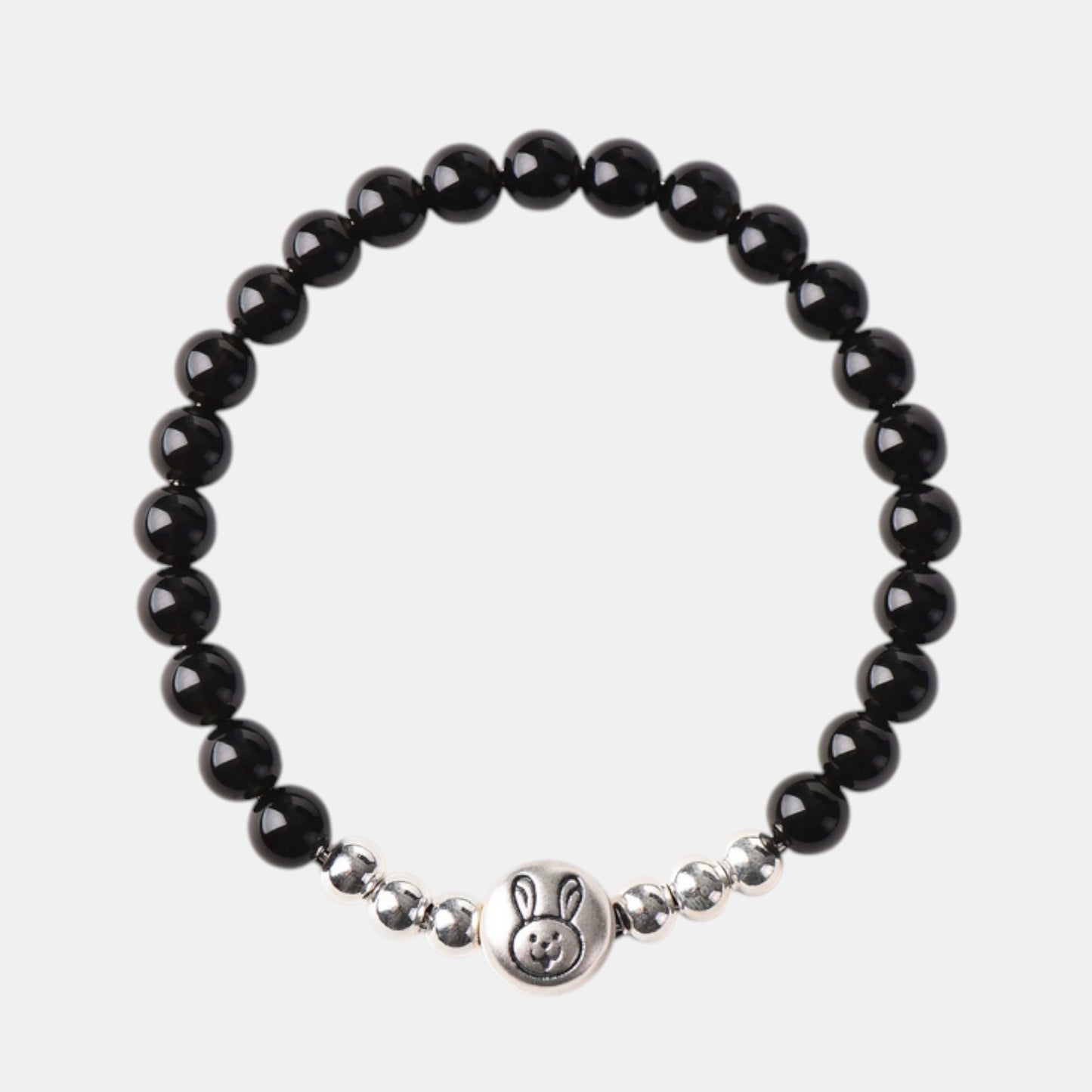999 Fine Sterling Silver Natural Obsidian Beaded Chinese Zodiac Sheep Charm Braided Bracelet