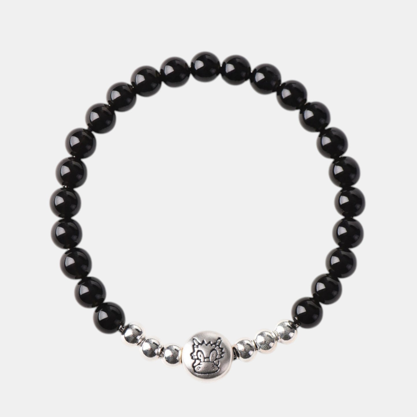 999 Fine Sterling Silver Natural Obsidian Beaded Chinese Zodiac Sheep Charm Braided Bracelet