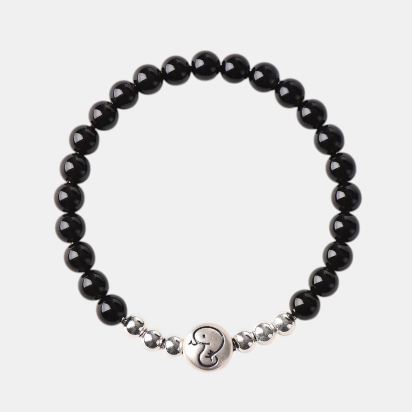 999 Fine Sterling Silver Natural Obsidian Beaded Chinese Zodiac Sheep Charm Braided Bracelet