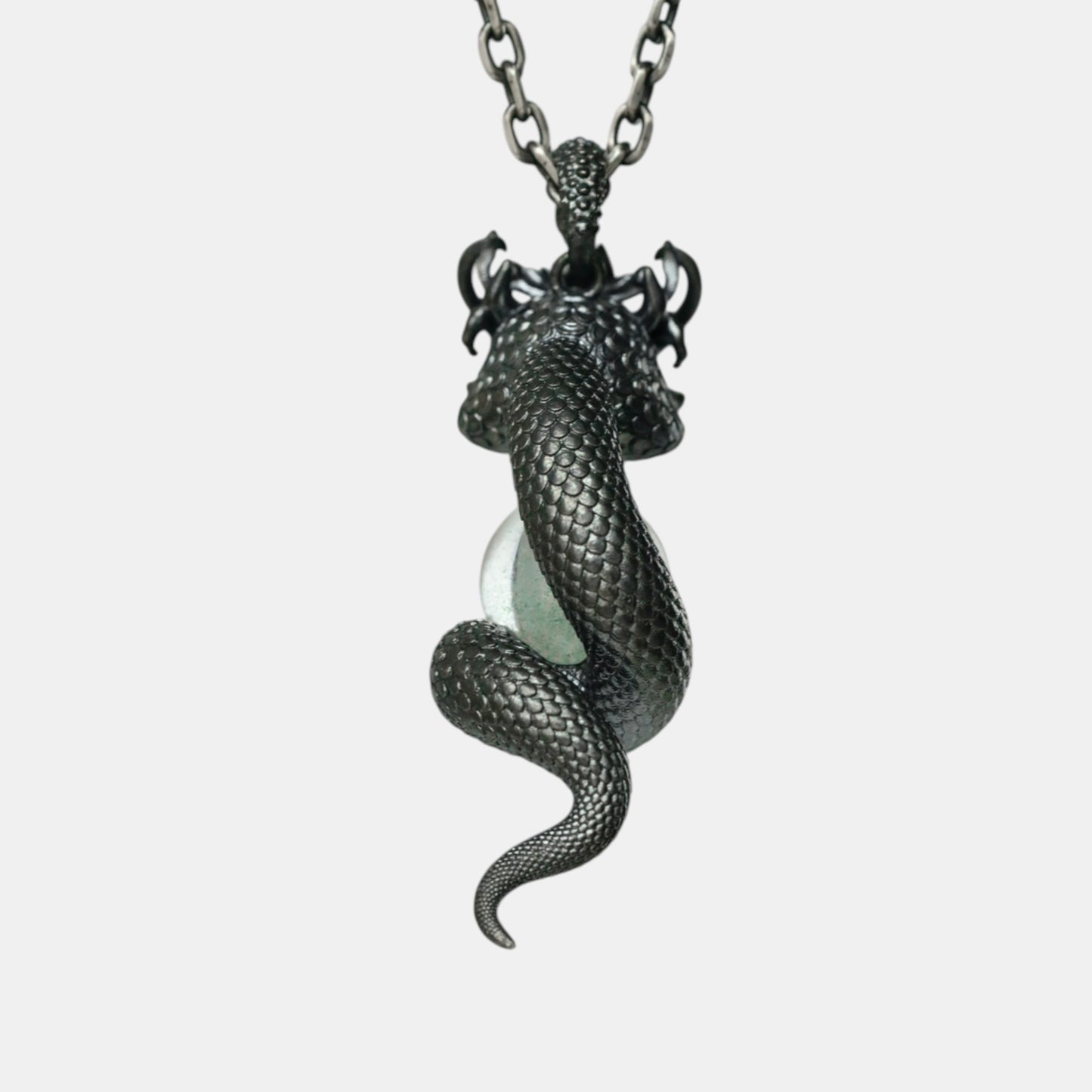 s925 Sterling Silver Snake Dragon Charm Phantom Quartz Pendant and Necklace