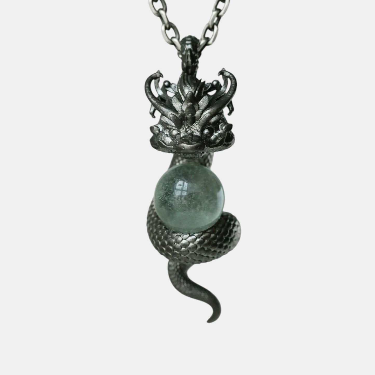 s925 Sterling Silver Snake Dragon Charm Phantom Quartz Pendant and Necklace