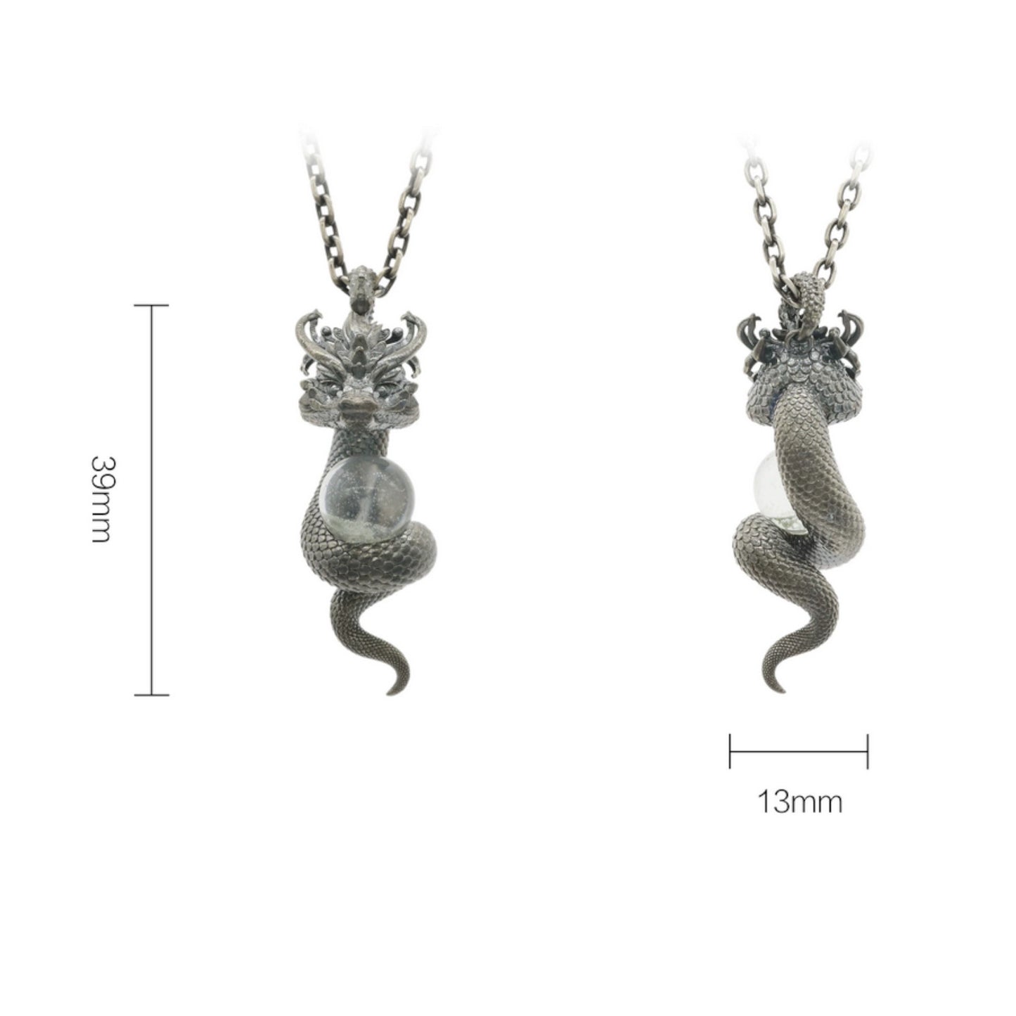 s925 Sterling Silver Snake Dragon Charm Phantom Quartz Pendant and Necklace