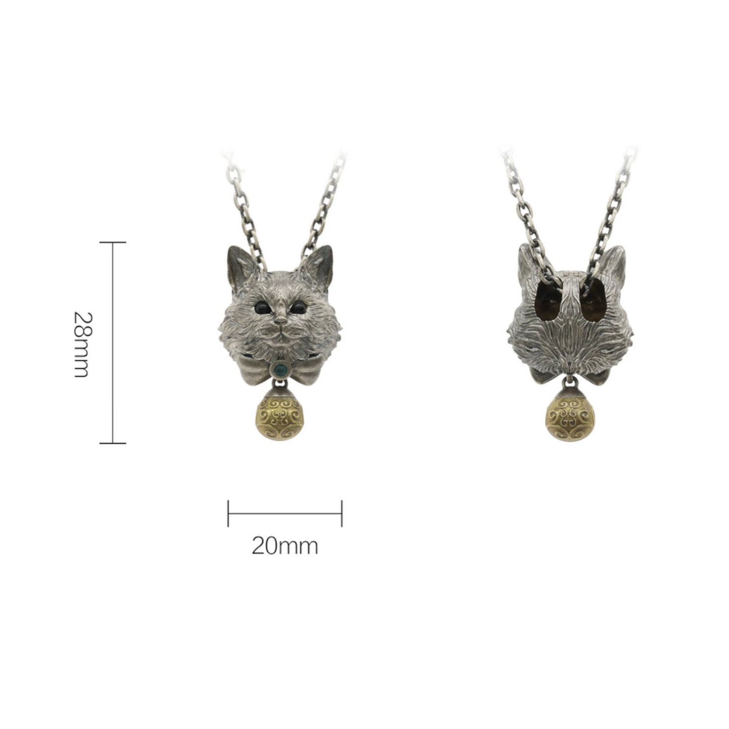 s925 Sterling Silver Ragdoll Cat Pendant Necklace Cute Cat Bell Necklace