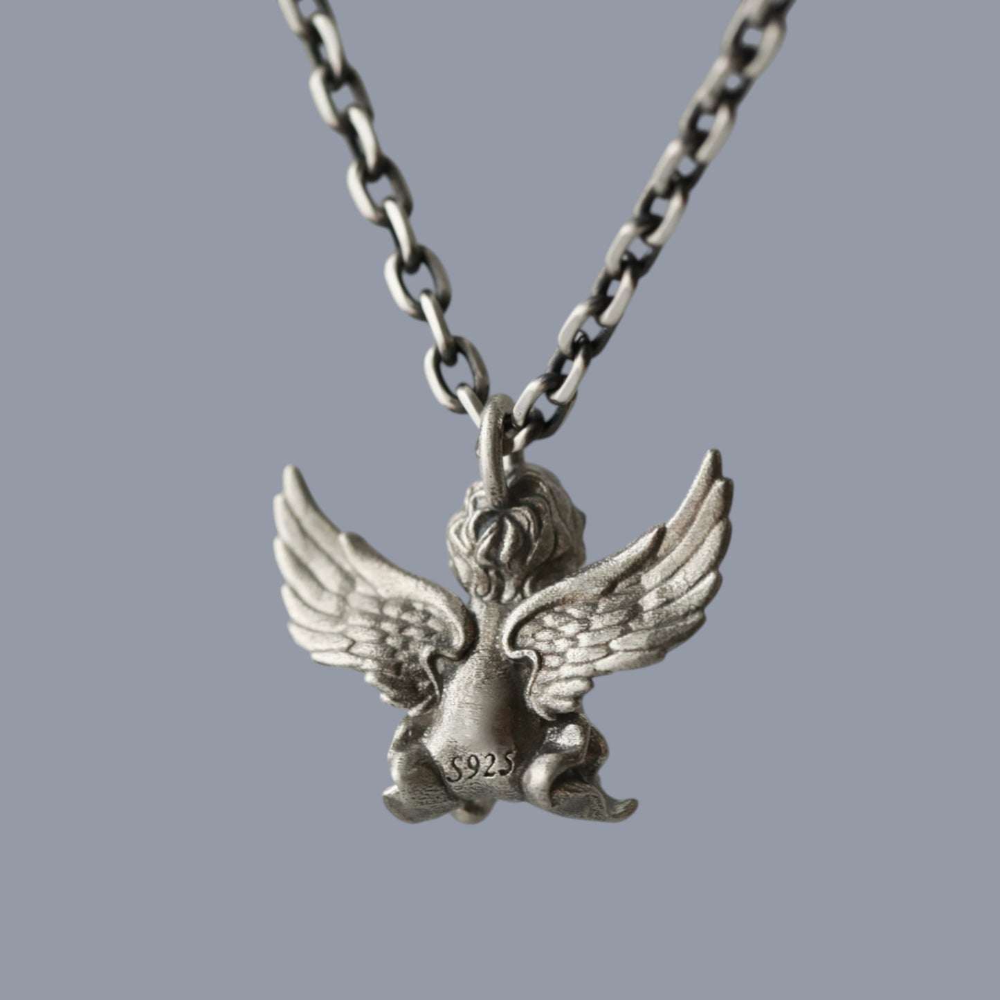 s925 Sterling Silver Vintage Cupid Angel Pendant and Earrings