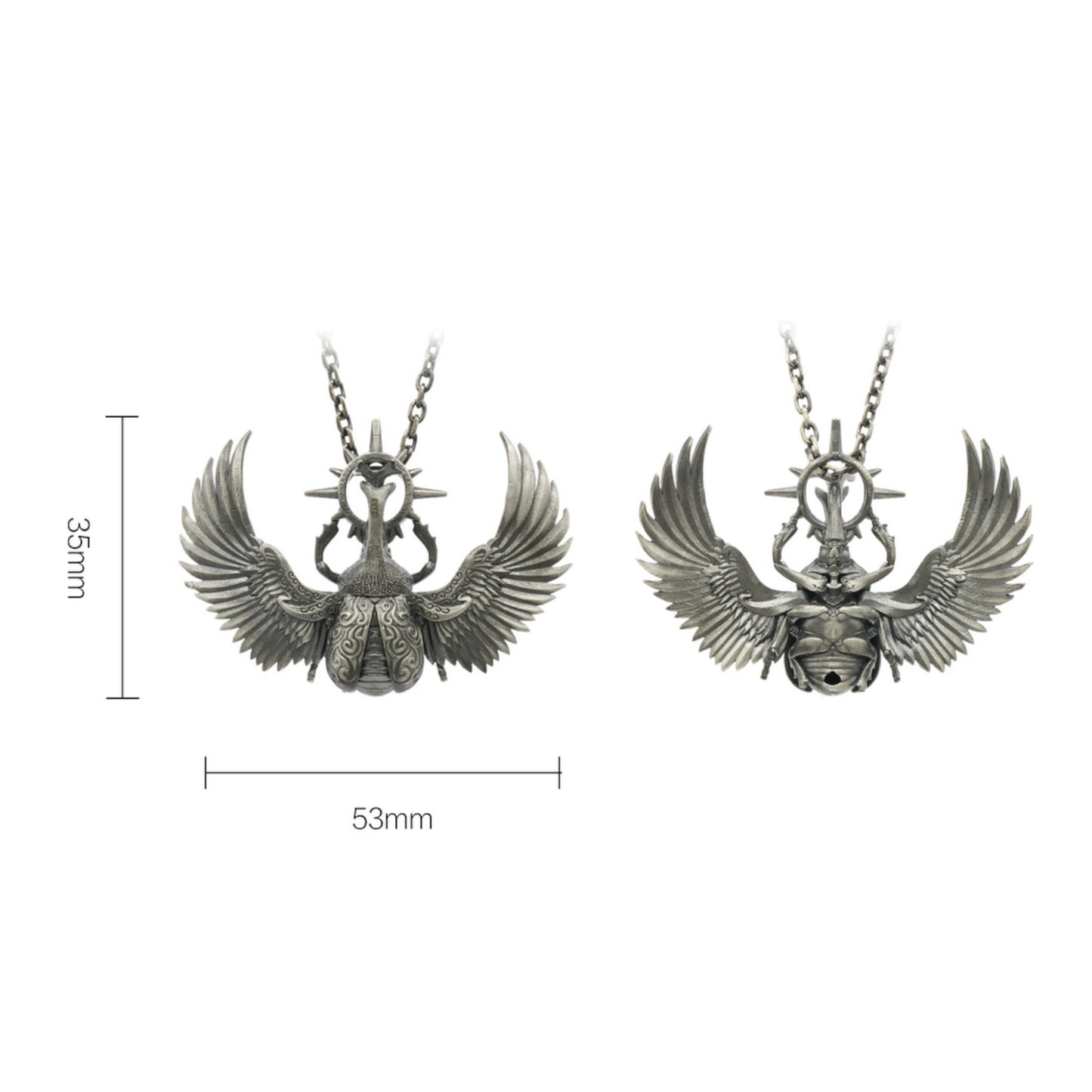 s925 Sterling Silver Vintage Scarab Insect Rhinoceros Beetle Pendant Necklace