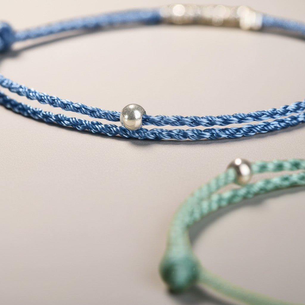 s925 Sterling Silver Beads Minimal Cord String Lucky Adjustable Bracelet