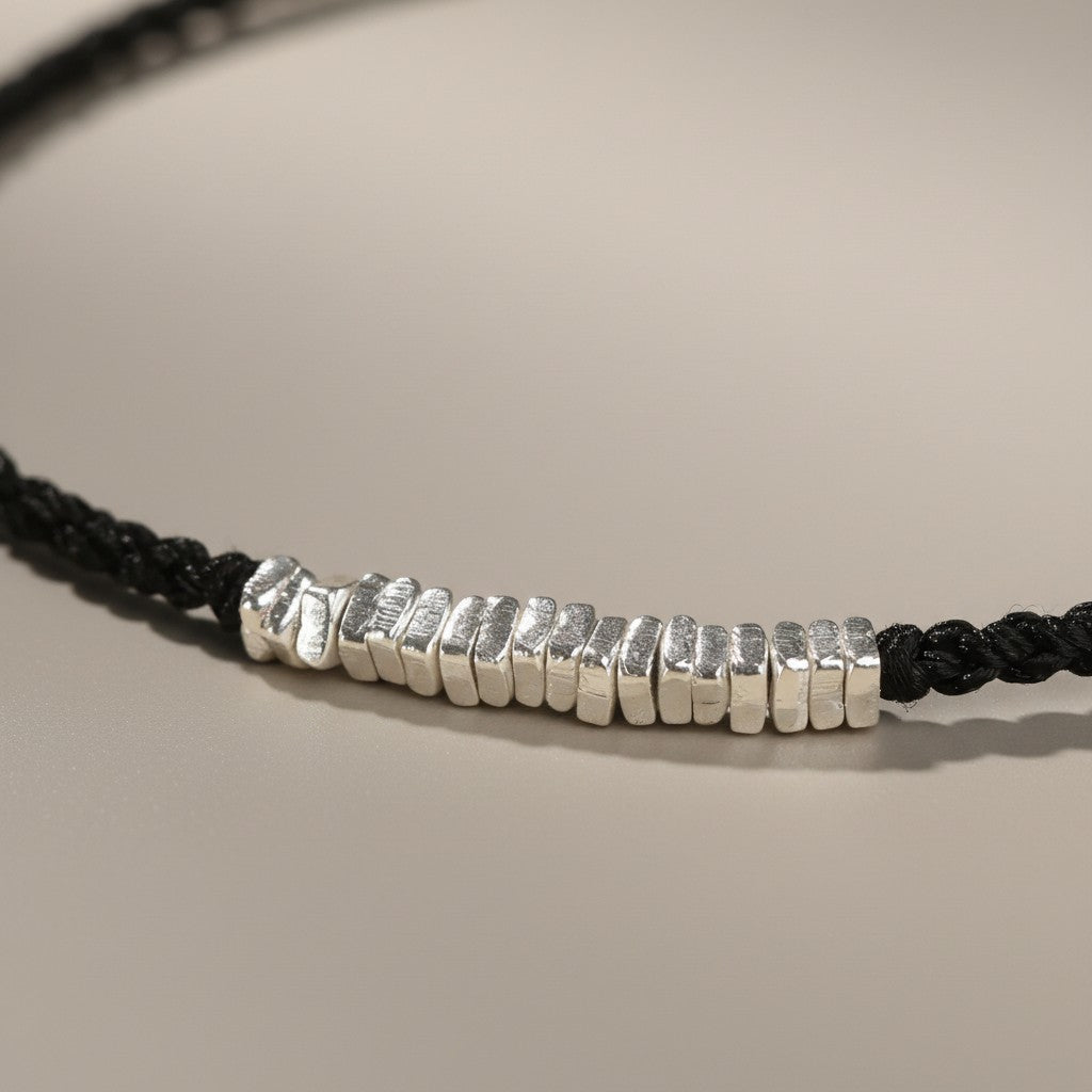 s925 Sterling Silver Beads Minimal Cord String Lucky Adjustable Bracelet