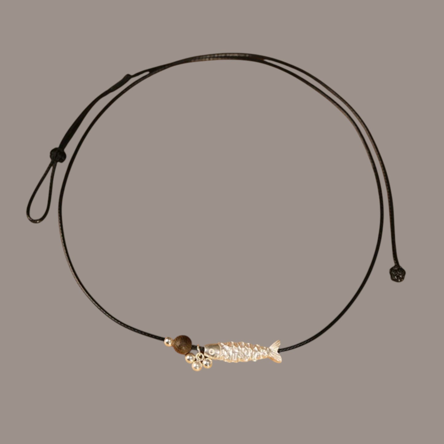 999 Fine Solid Silver Fish Lucky Charm Minimal Style Rope Cord Necklace