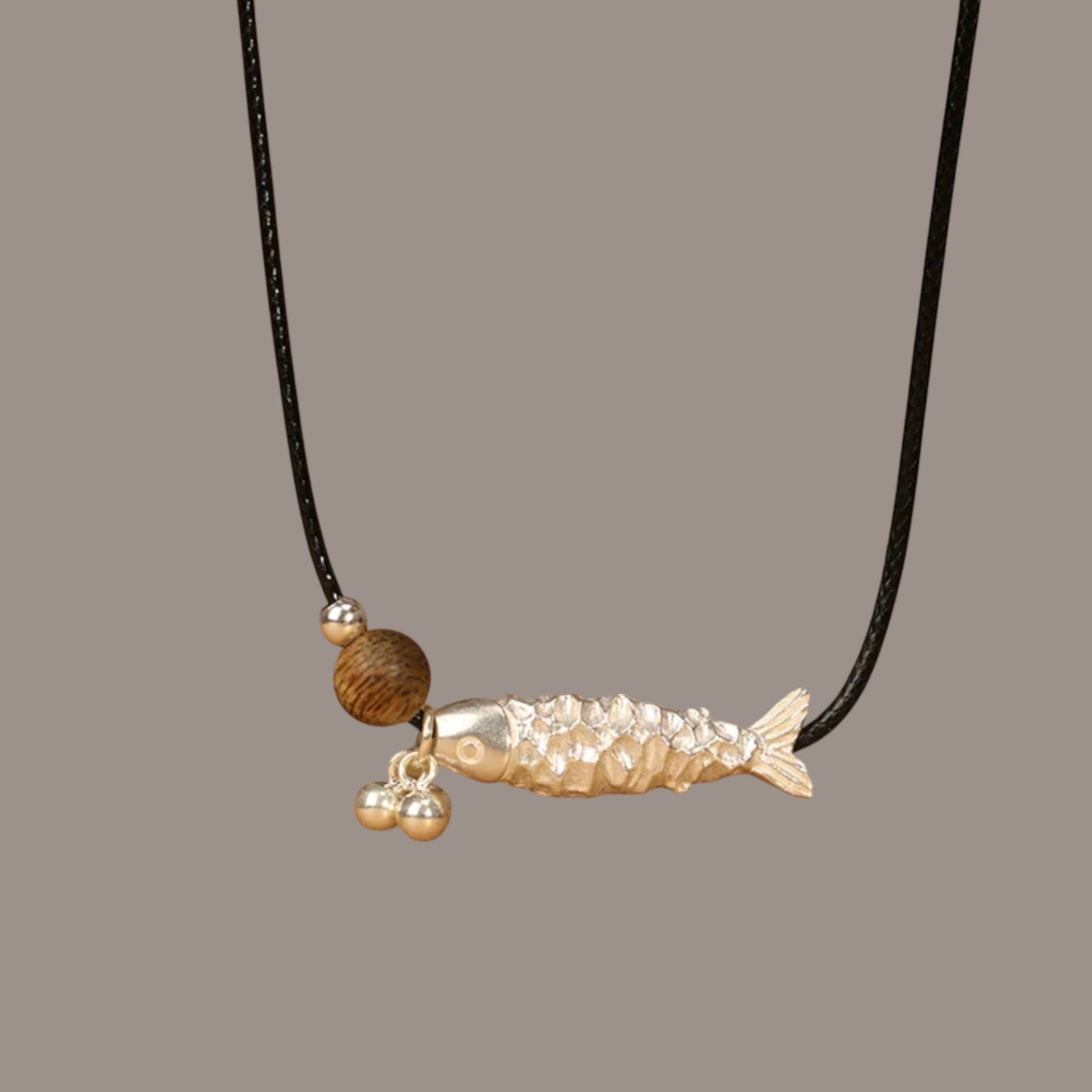 999 Fine Solid Silver Fish Lucky Charm Minimal Style Rope Cord Necklace