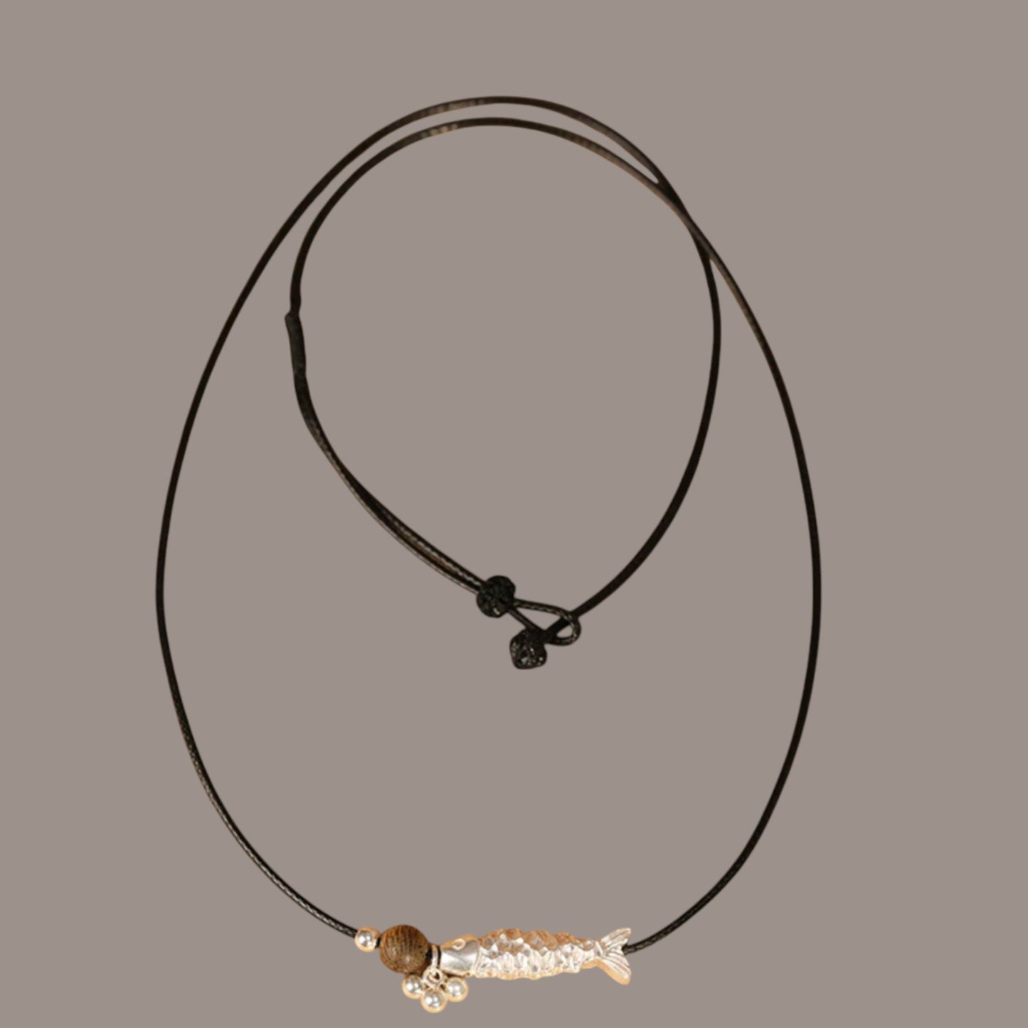 999 Fine Solid Silver Fish Lucky Charm Minimal Style Rope Cord Necklace
