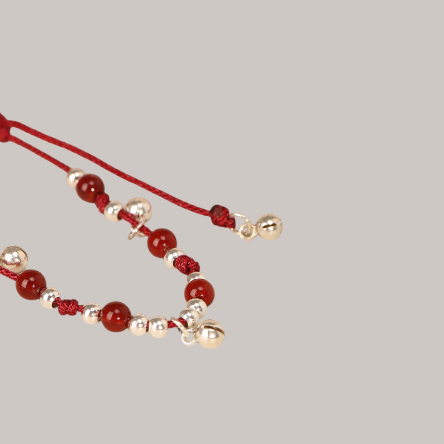 s925 990 Red Agate Sterling Silver Bell Red String Anklet Lucky Fortune Bead